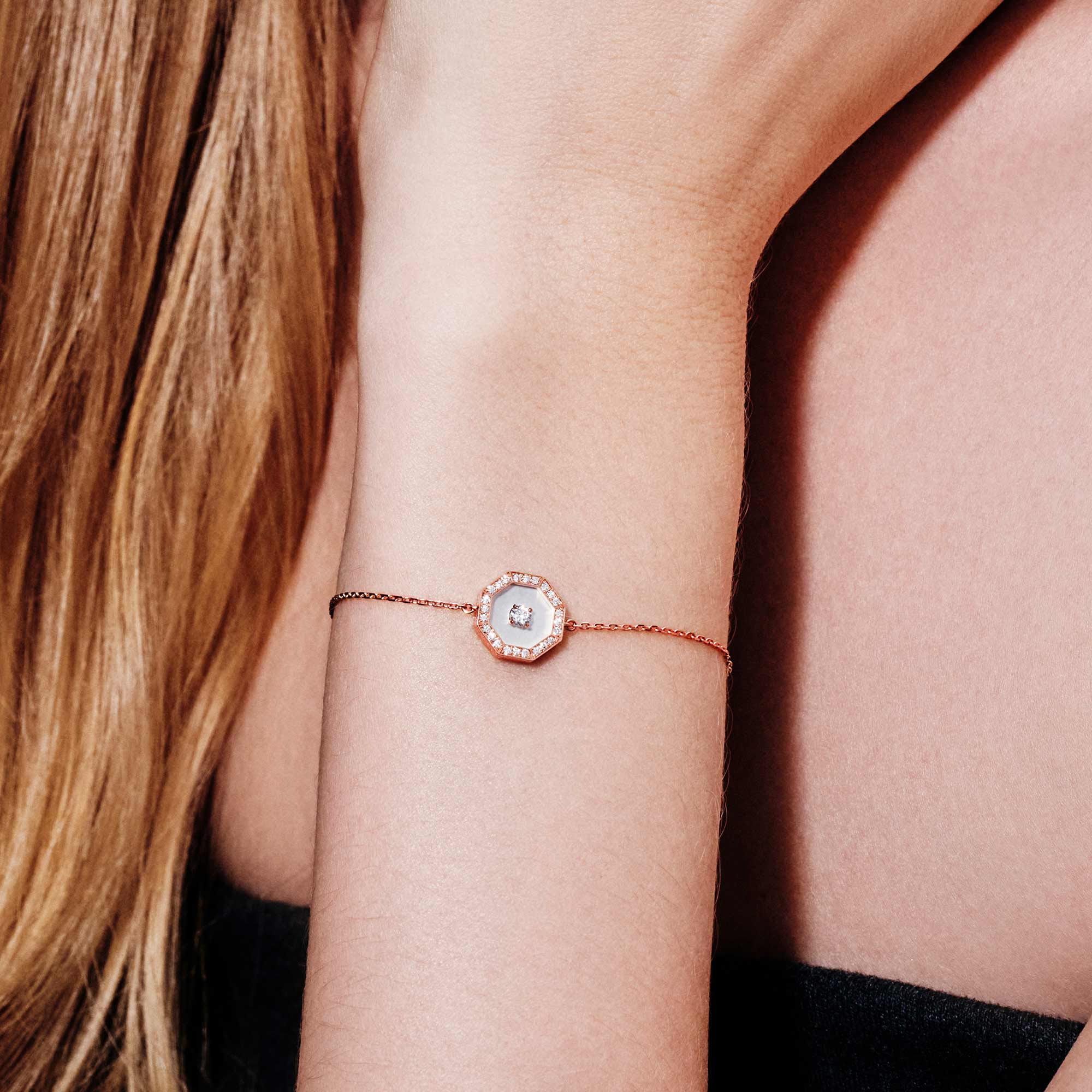 Ahjar Birwaz Rose Gold Diamond Mother of Pearl Bracelet - Image 3