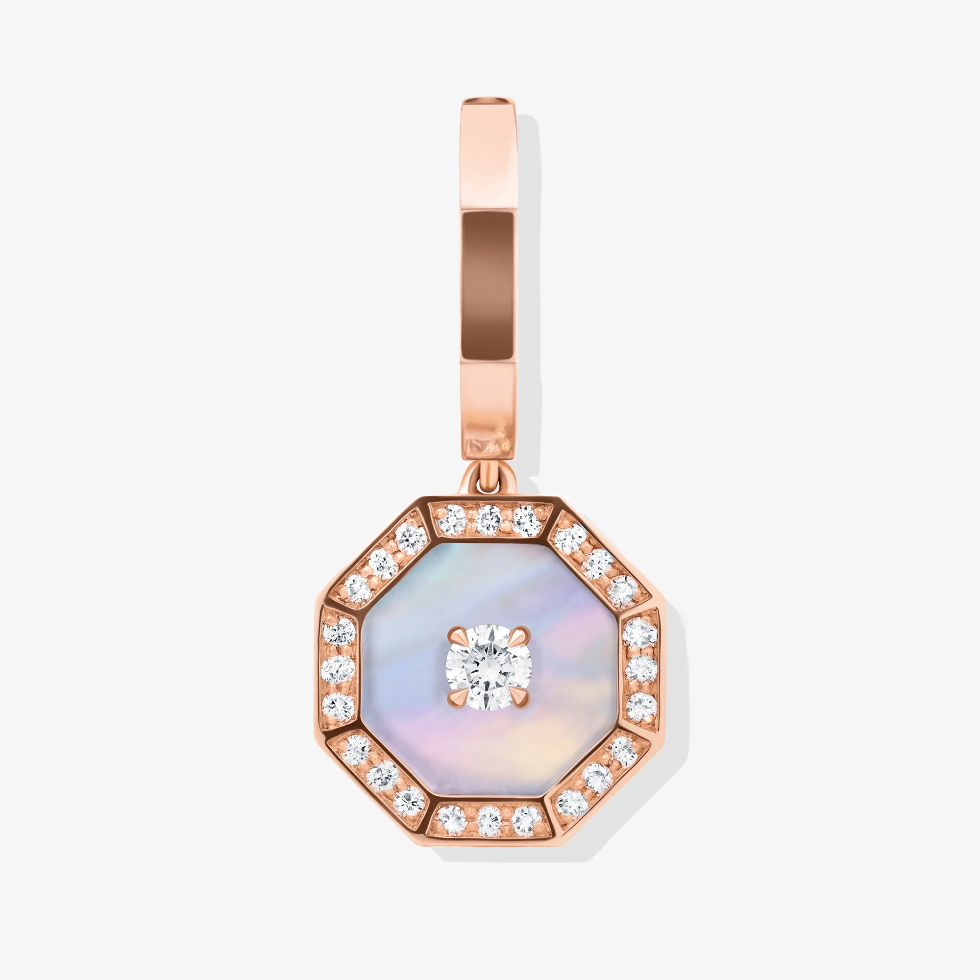 Ahjar Birwaz Rose Gold Diamond Mother of Pearl Dangling Hoop Earrings - Image 5