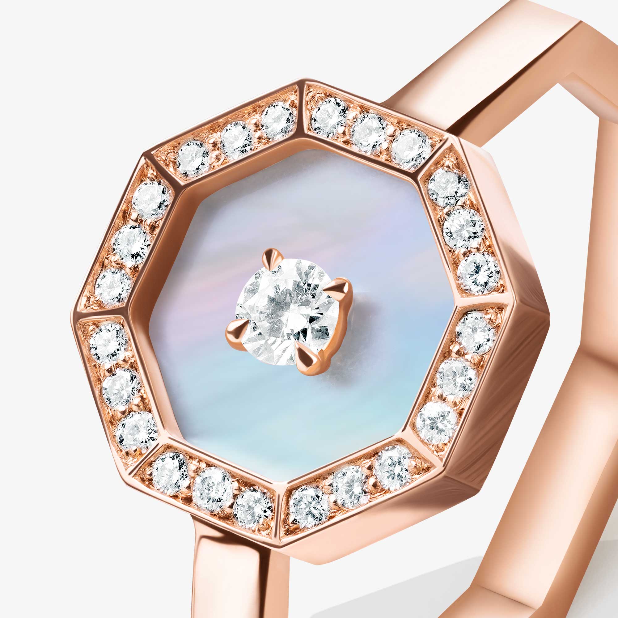 Ahjar Birwaz Rose Gold Diamond Mother of Pearl Ring - Image 3