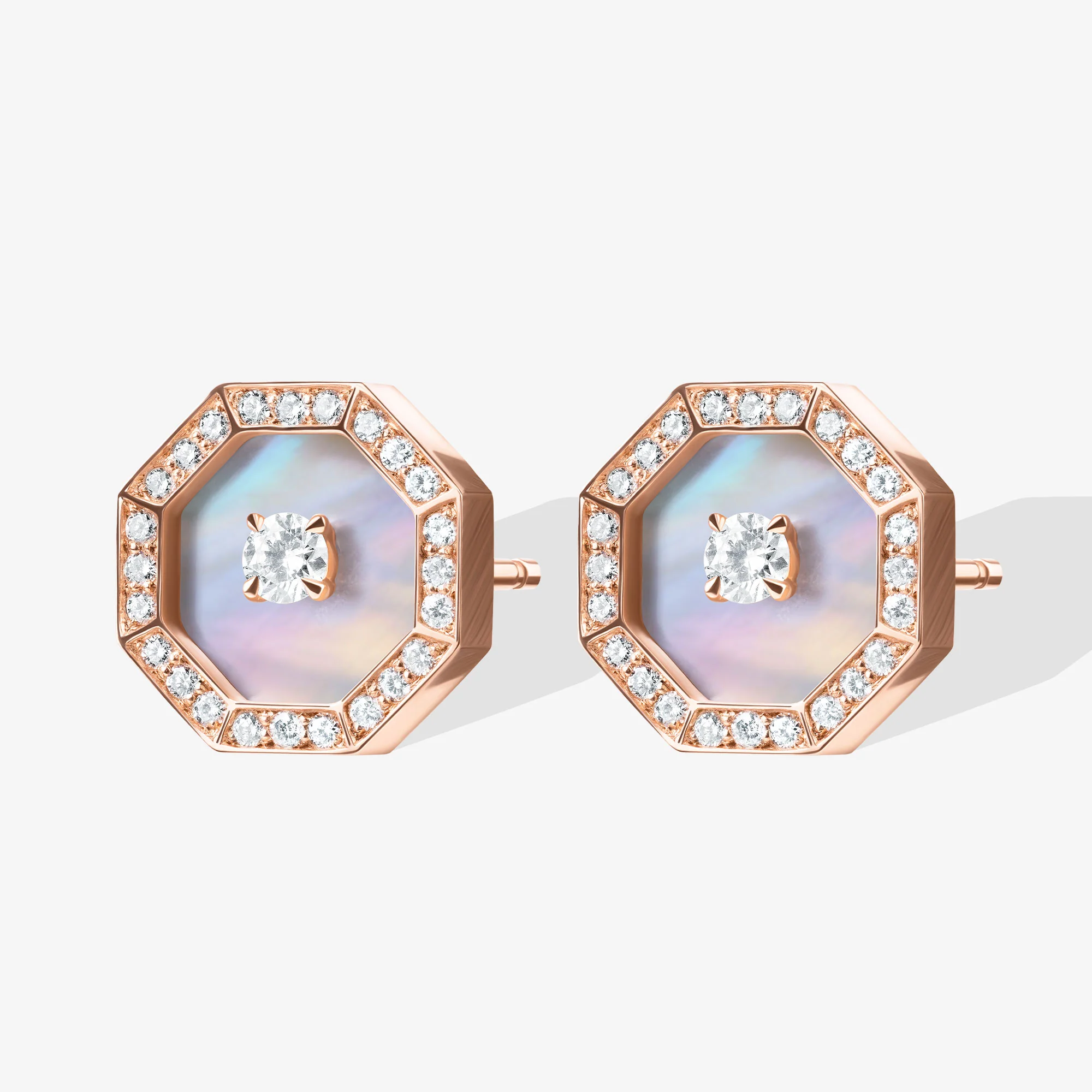 Ahjar Birwaz Rose Gold Diamond Mother of Pearl Stud Earrings