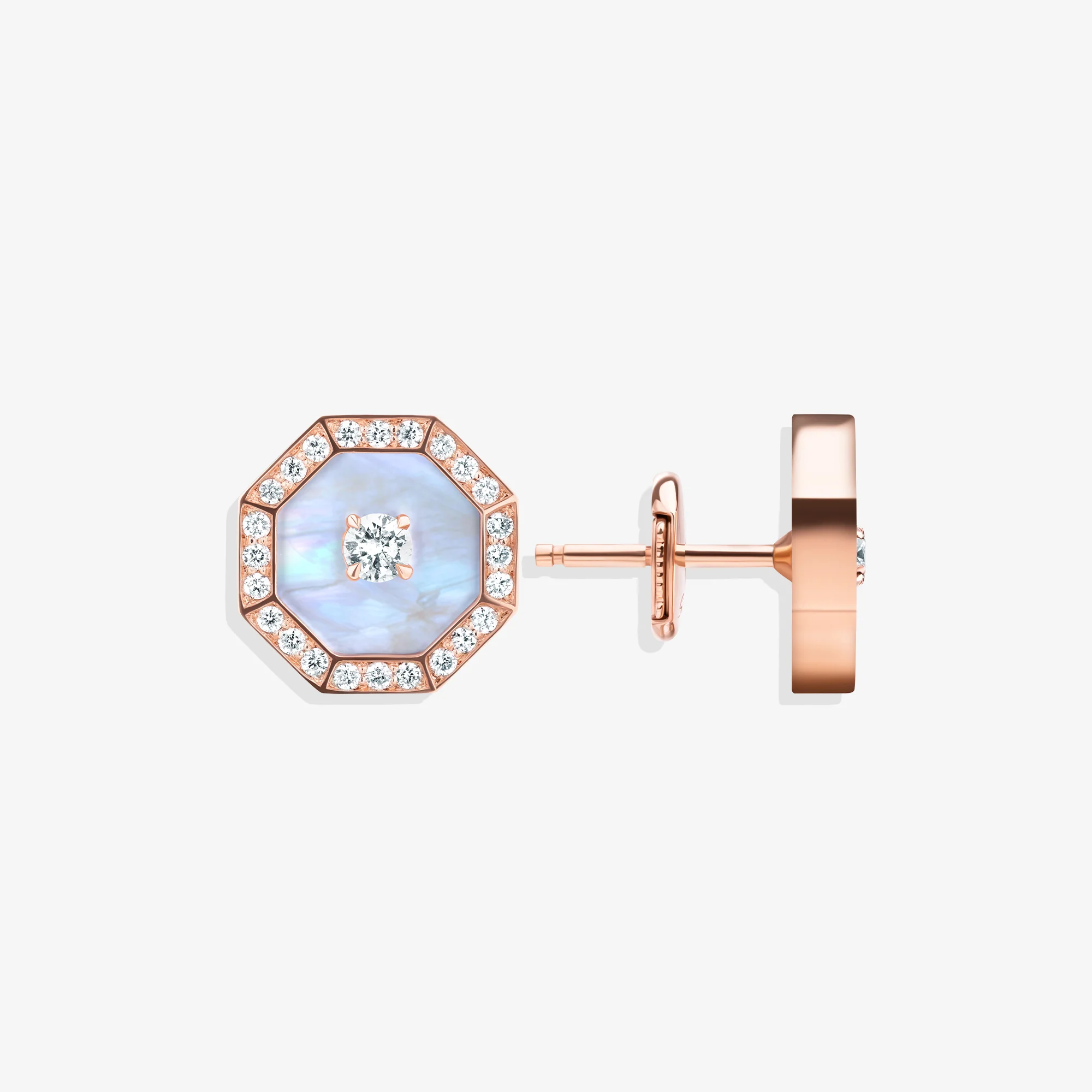 Ahjar Birwaz Rose Gold Diamond Mother of Pearl Stud Earrings - Image 3