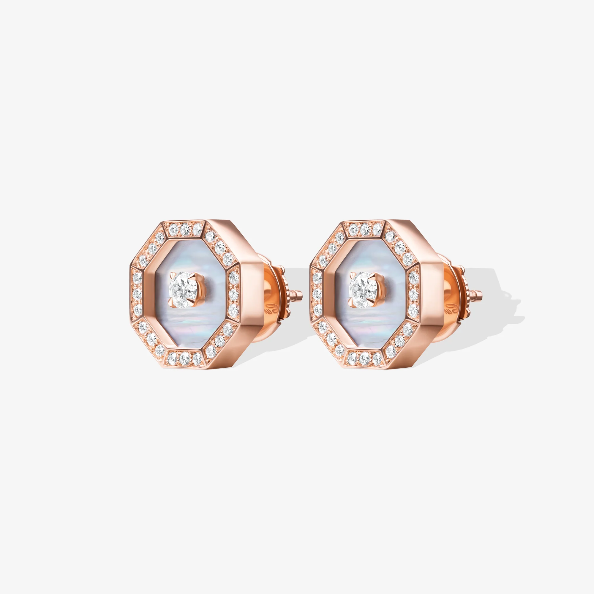 Ahjar Birwaz Rose Gold Diamond Mother of Pearl Stud Earrings - Image 6