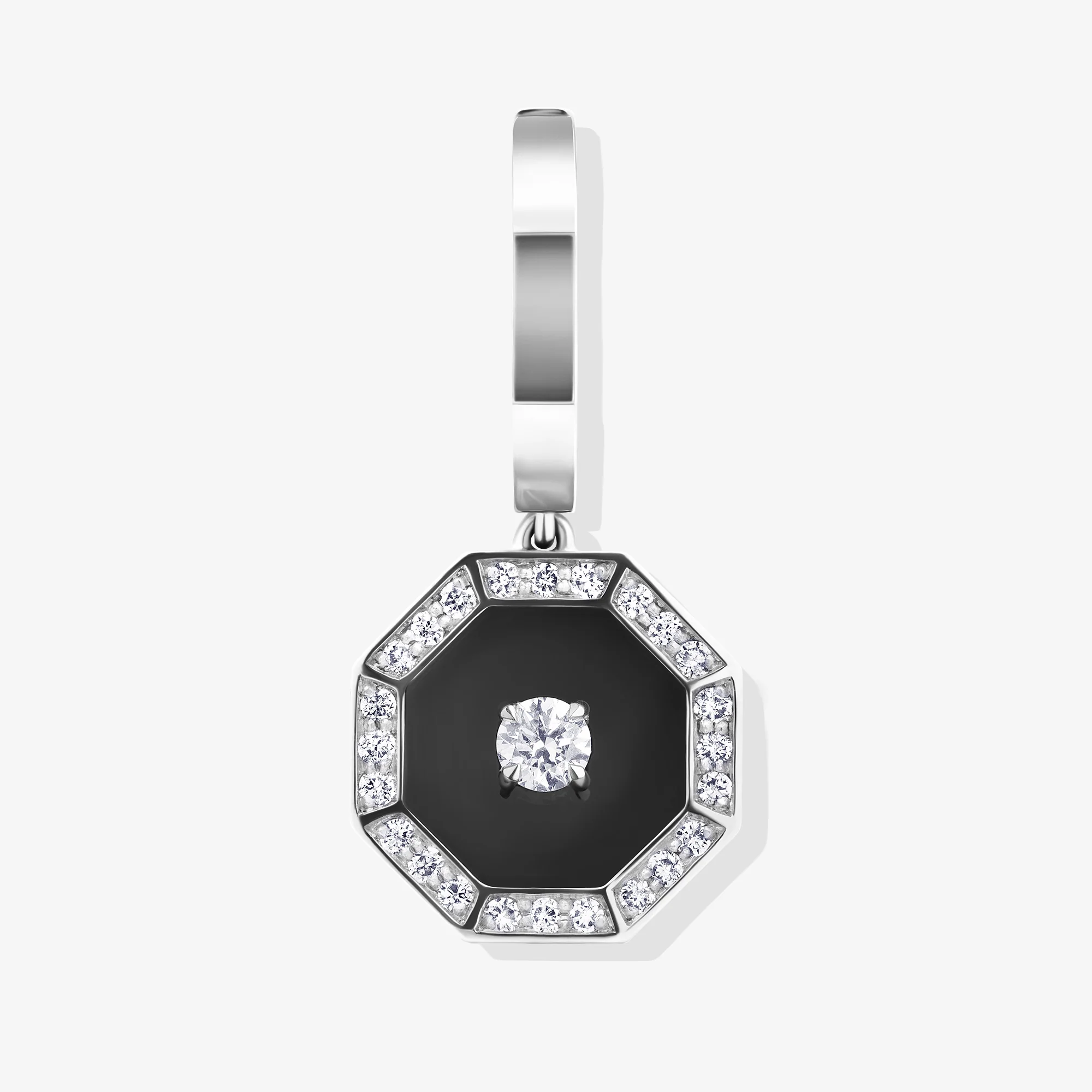 Ahjar Birwaz White Gold Diamond Black Onyx Dangling Hoop Earrings - Image 3