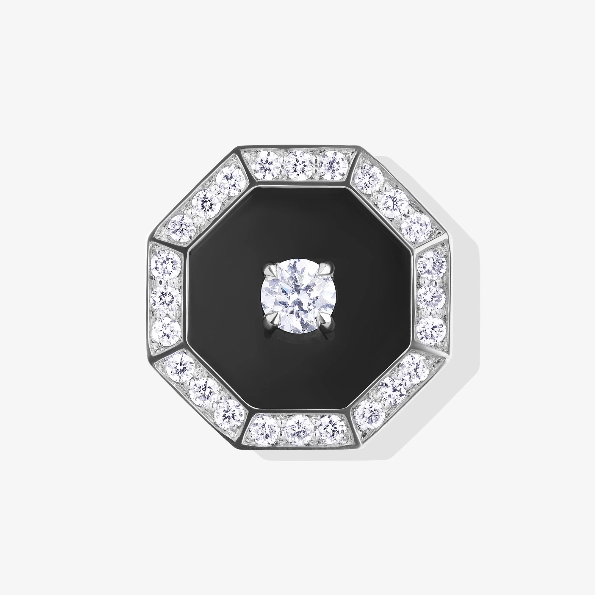 Ahjar Birwaz White Gold Diamond Black Onyx Stud Earrings - Image 3