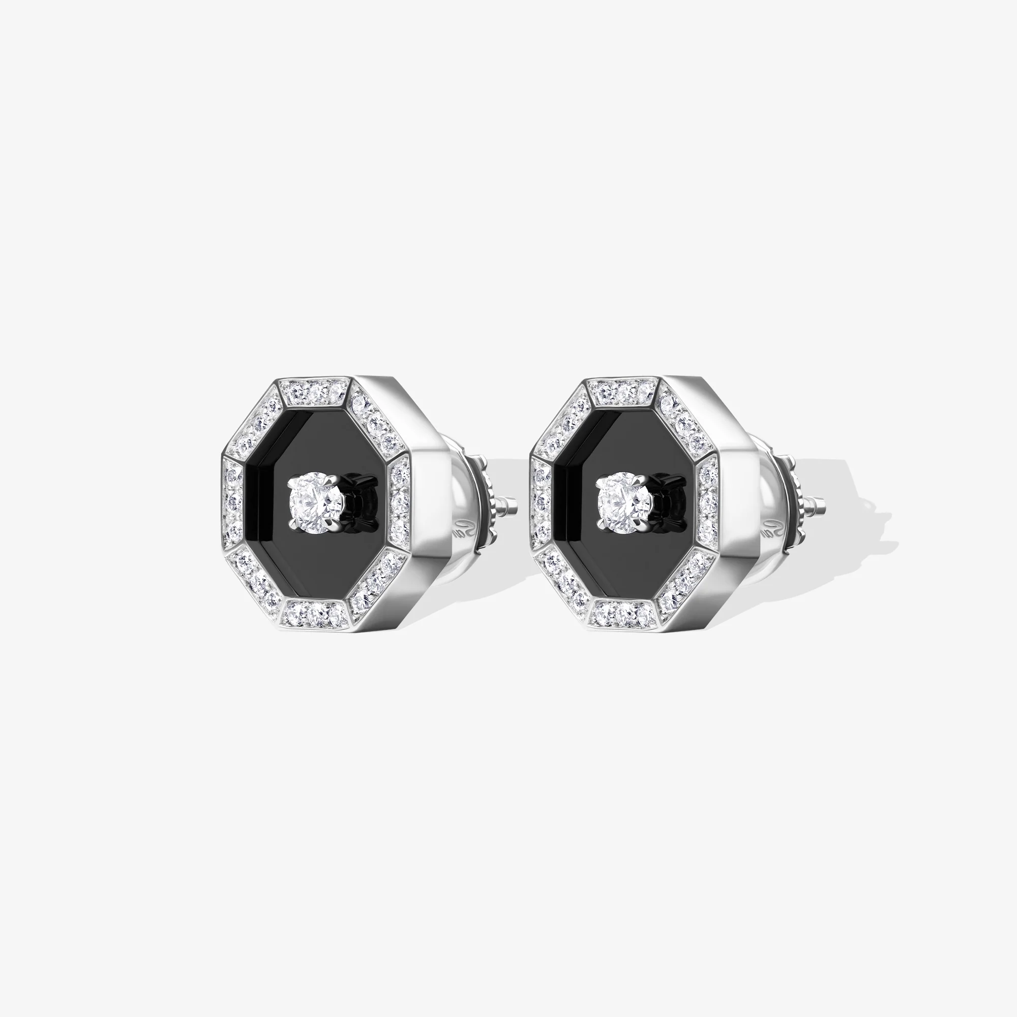 Ahjar Birwaz White Gold Diamond Black Onyx Stud Earrings - Image 4