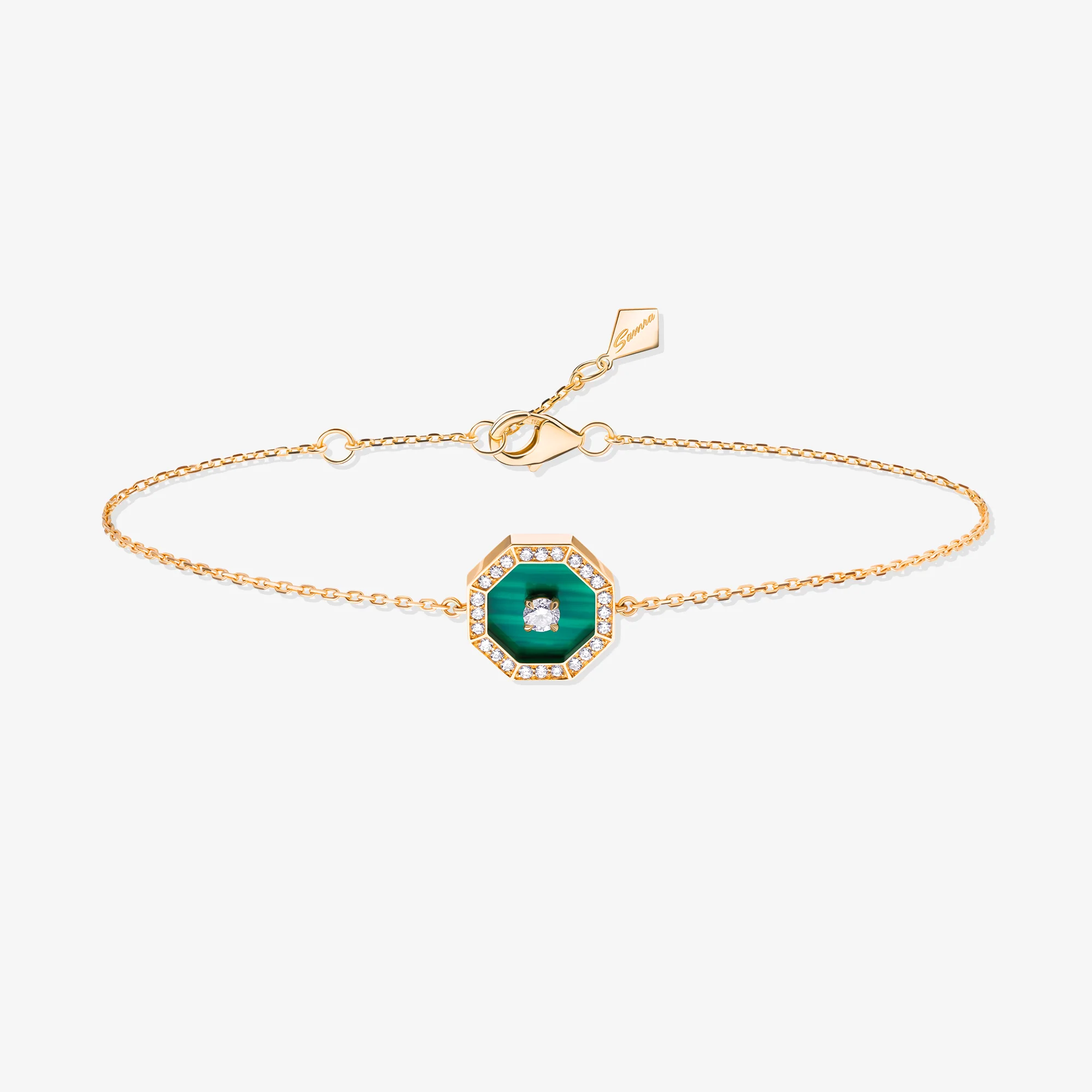 Ahjar Birwaz Yellow Gold Diamond Malachite Bracelet - Image 4