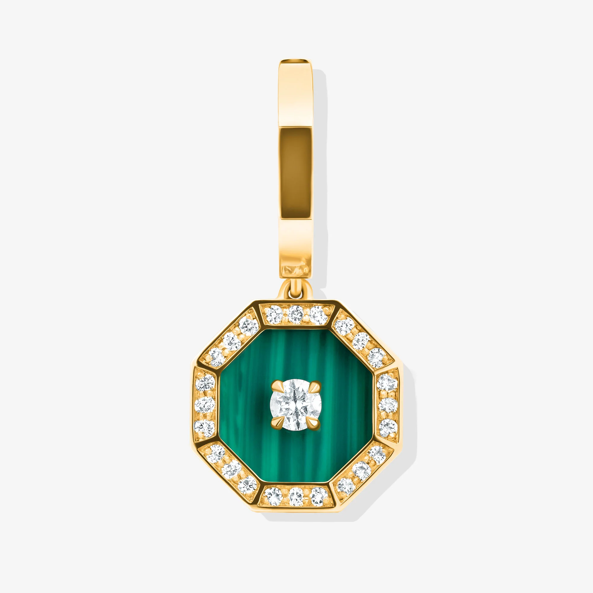 Ahjar Birwaz Yellow Gold Diamond Malachite Dangling Hoop Earrings - Image 3