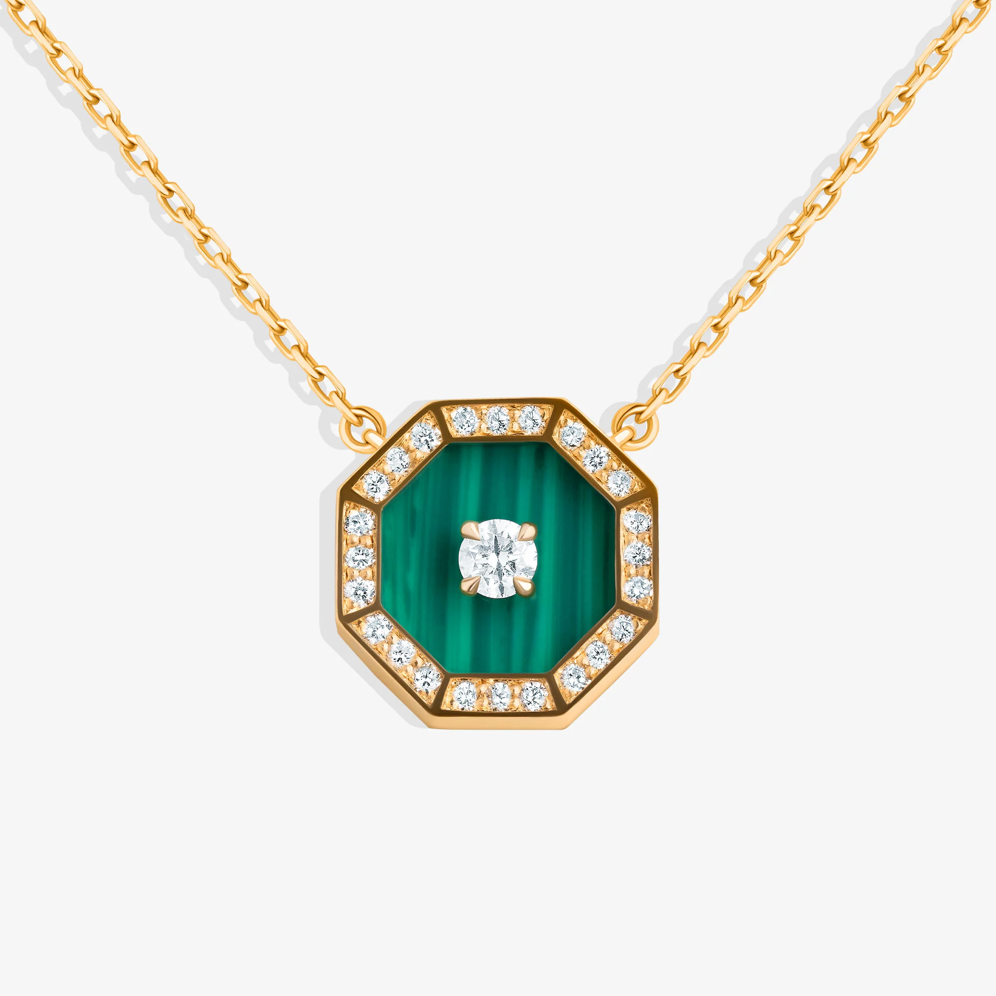 Ahjar Birwaz Yellow Gold Diamond Malachite Necklace