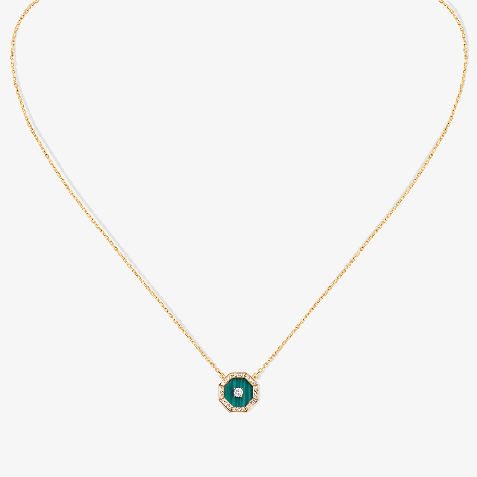 Ahjar Birwaz Yellow Gold Diamond Malachite Necklace - Image 2