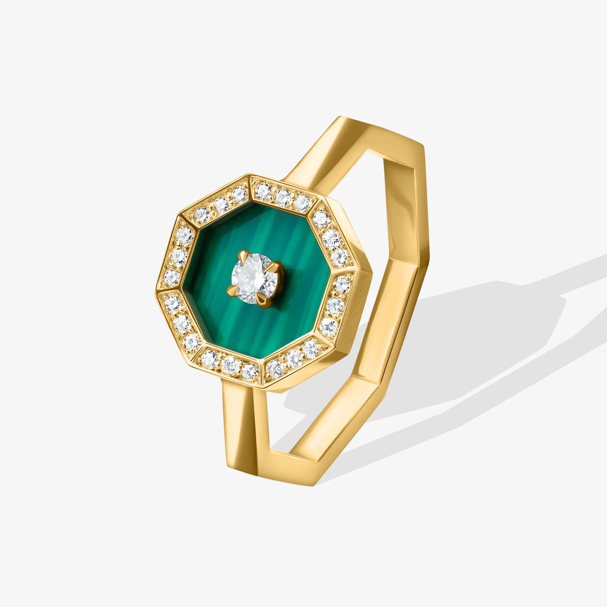 Ahjar Birwaz Yellow Gold Diamond Malachite Ring