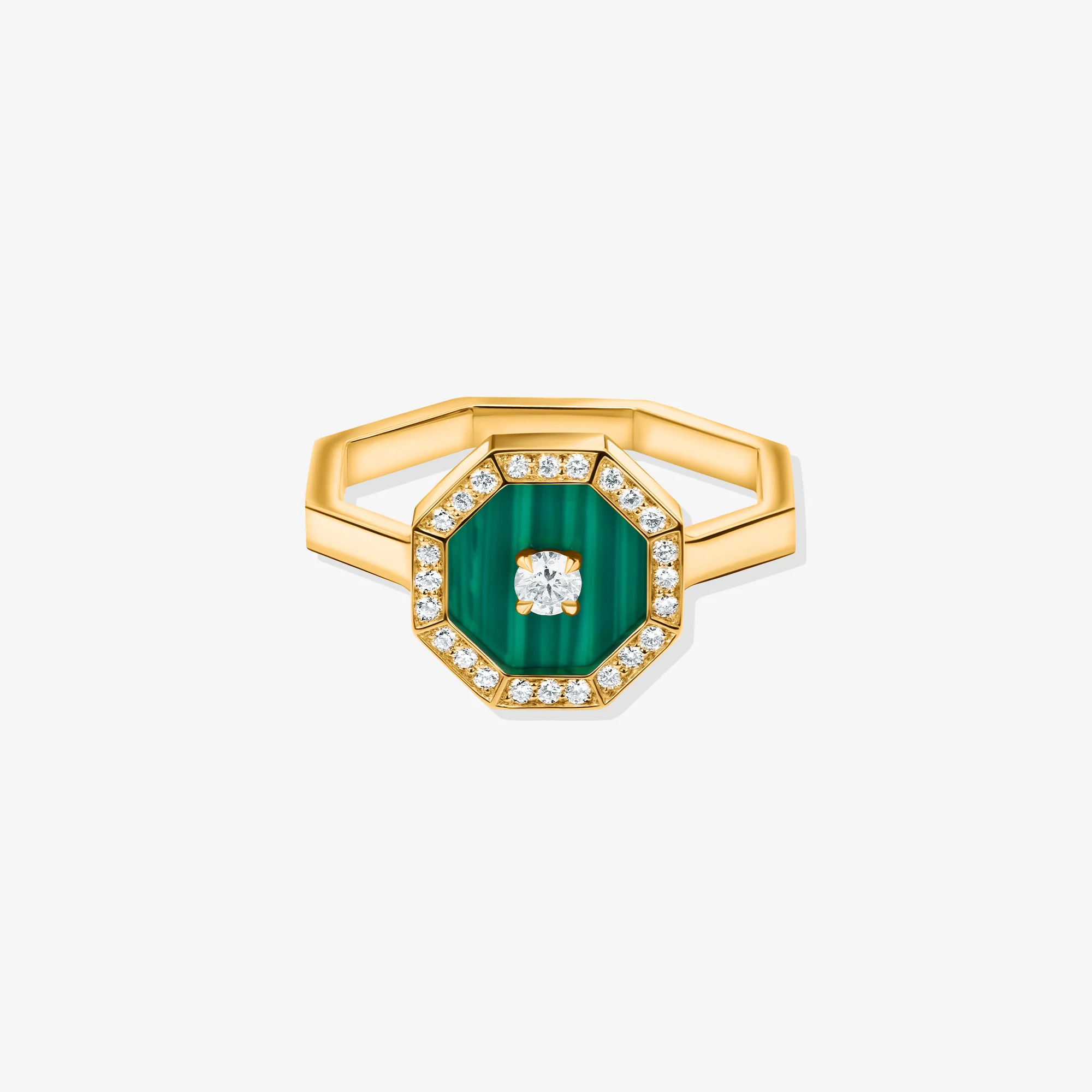 Ahjar Birwaz Yellow Gold Diamond Malachite Ring - Image 3