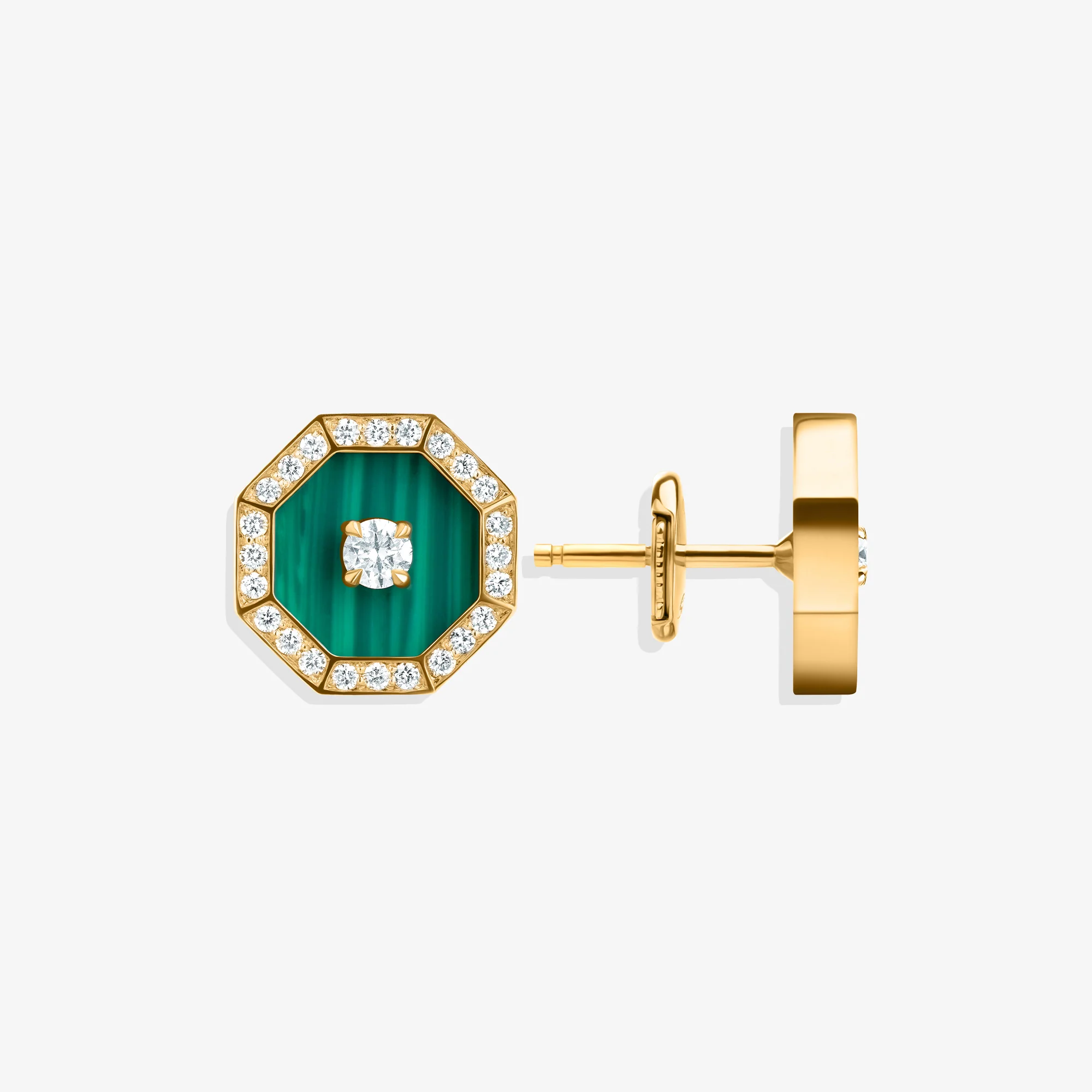 Ahjar Birwaz Yellow Gold Diamond Malachite Stud Earrings - Image 3