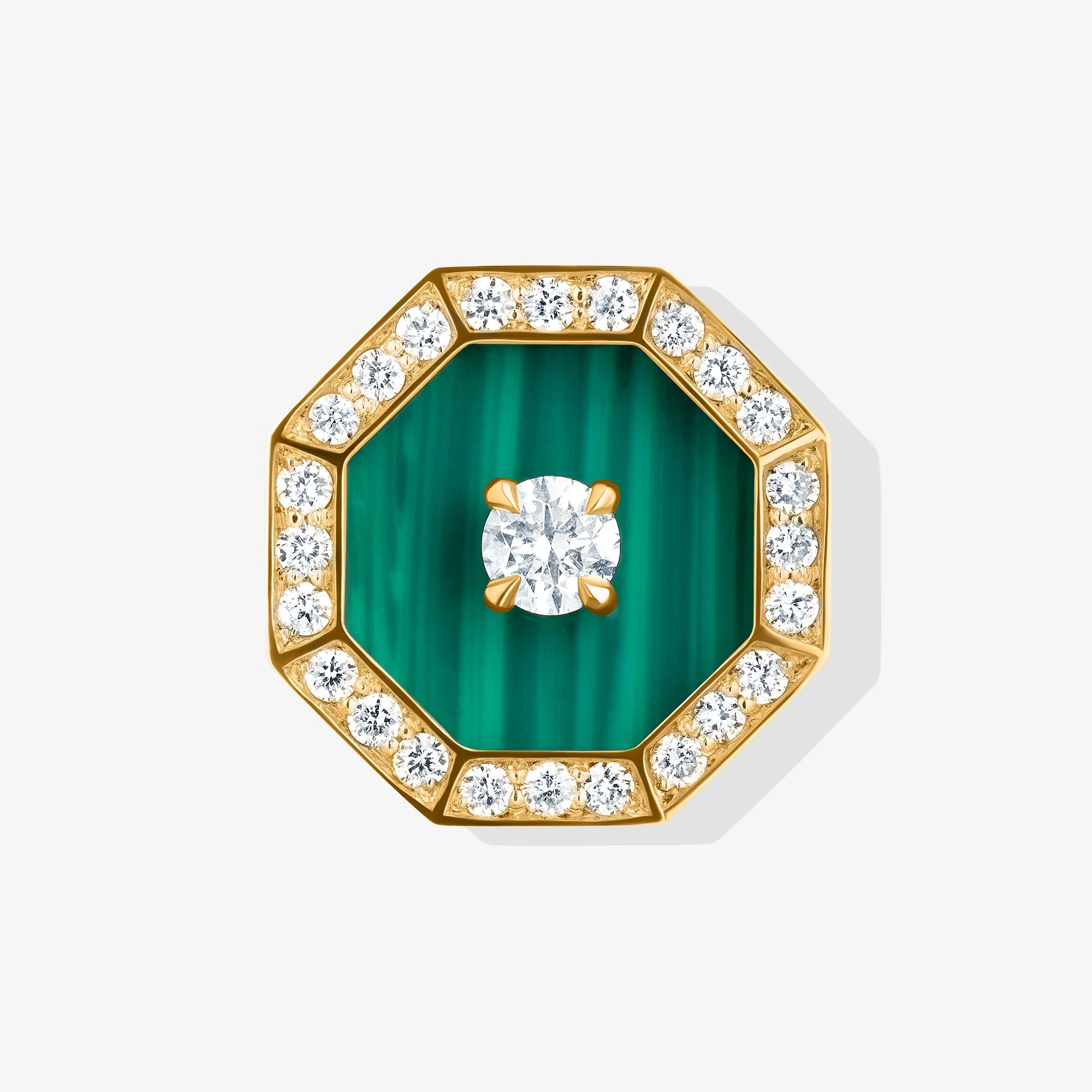 Ahjar Birwaz Yellow Gold Diamond Malachite Stud Earrings - Image 4