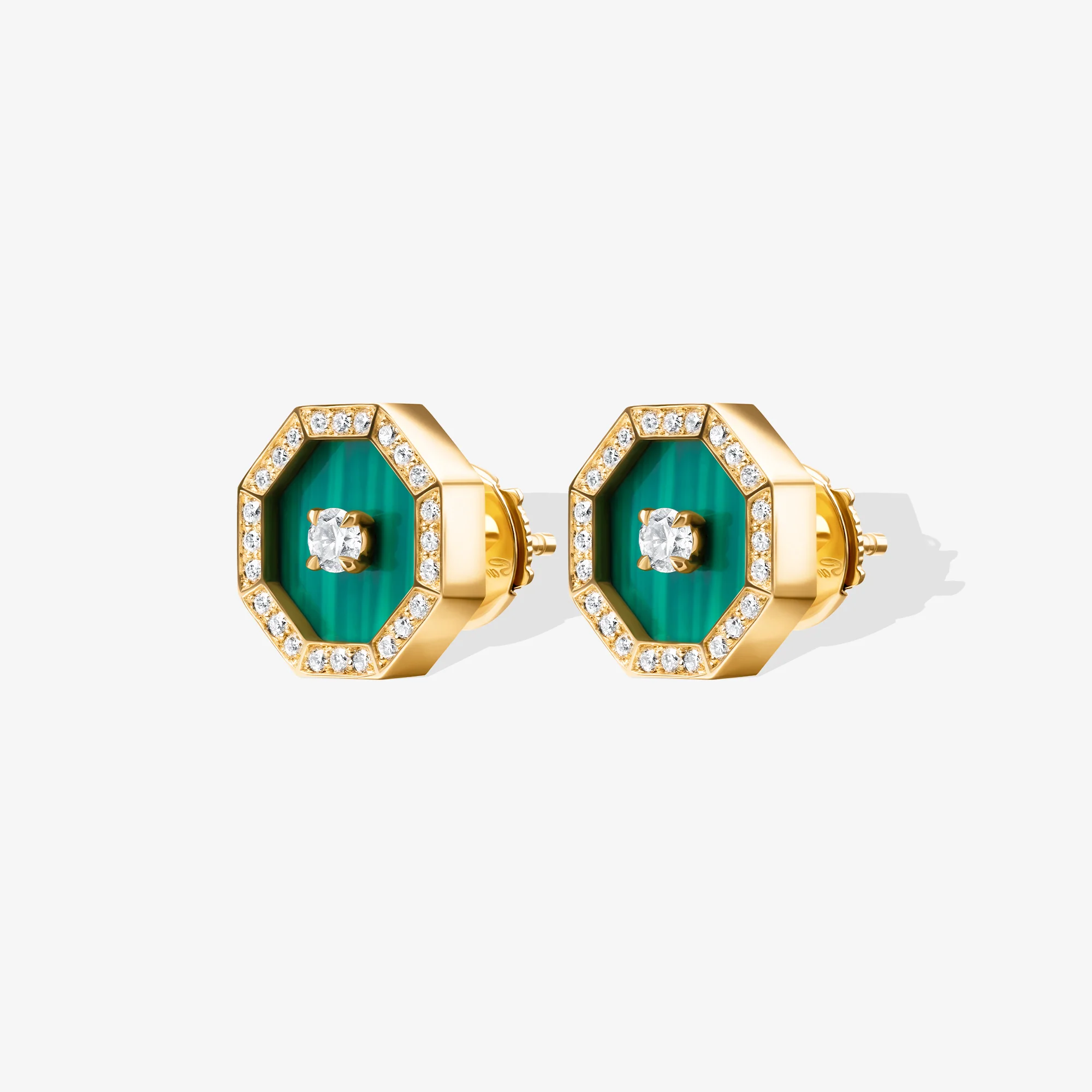 Ahjar Birwaz Yellow Gold Diamond Malachite Stud Earrings - Image 5
