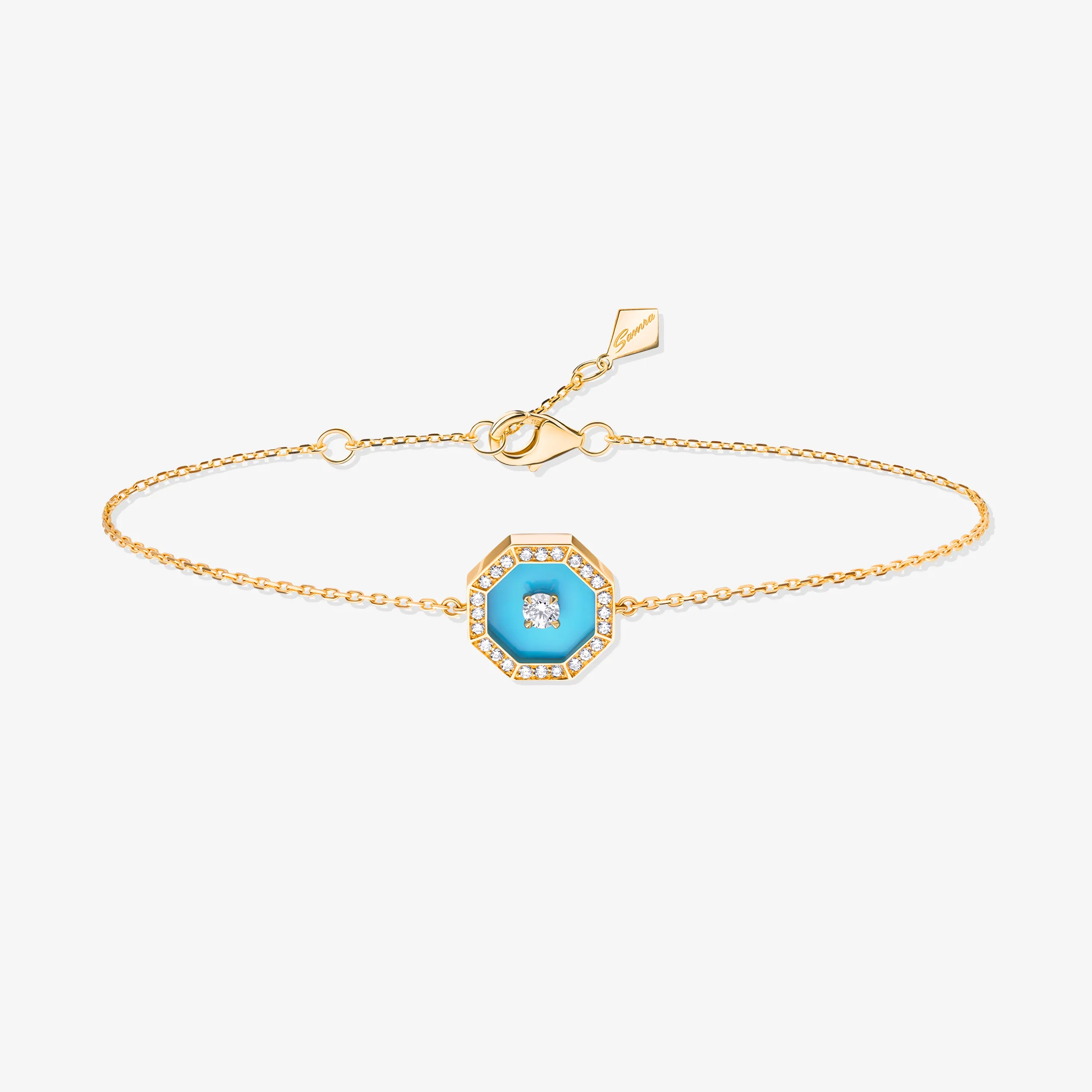 Ahjar Birwaz Yellow Gold Diamond Turquoise Bracelet - Image 4