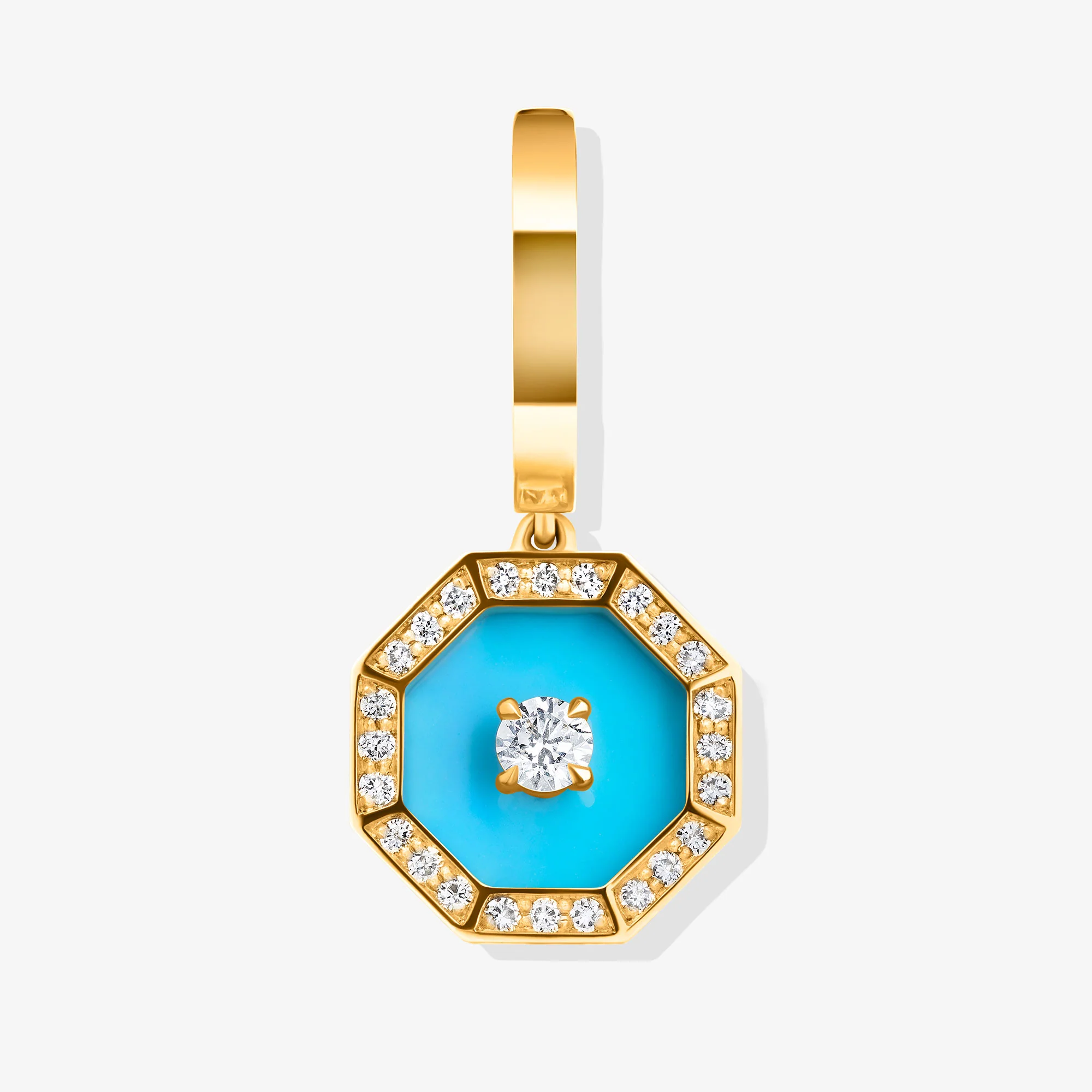 Ahjar Birwaz Yellow Gold Diamond Turquoise Dangling Hoop Earrings - Image 4