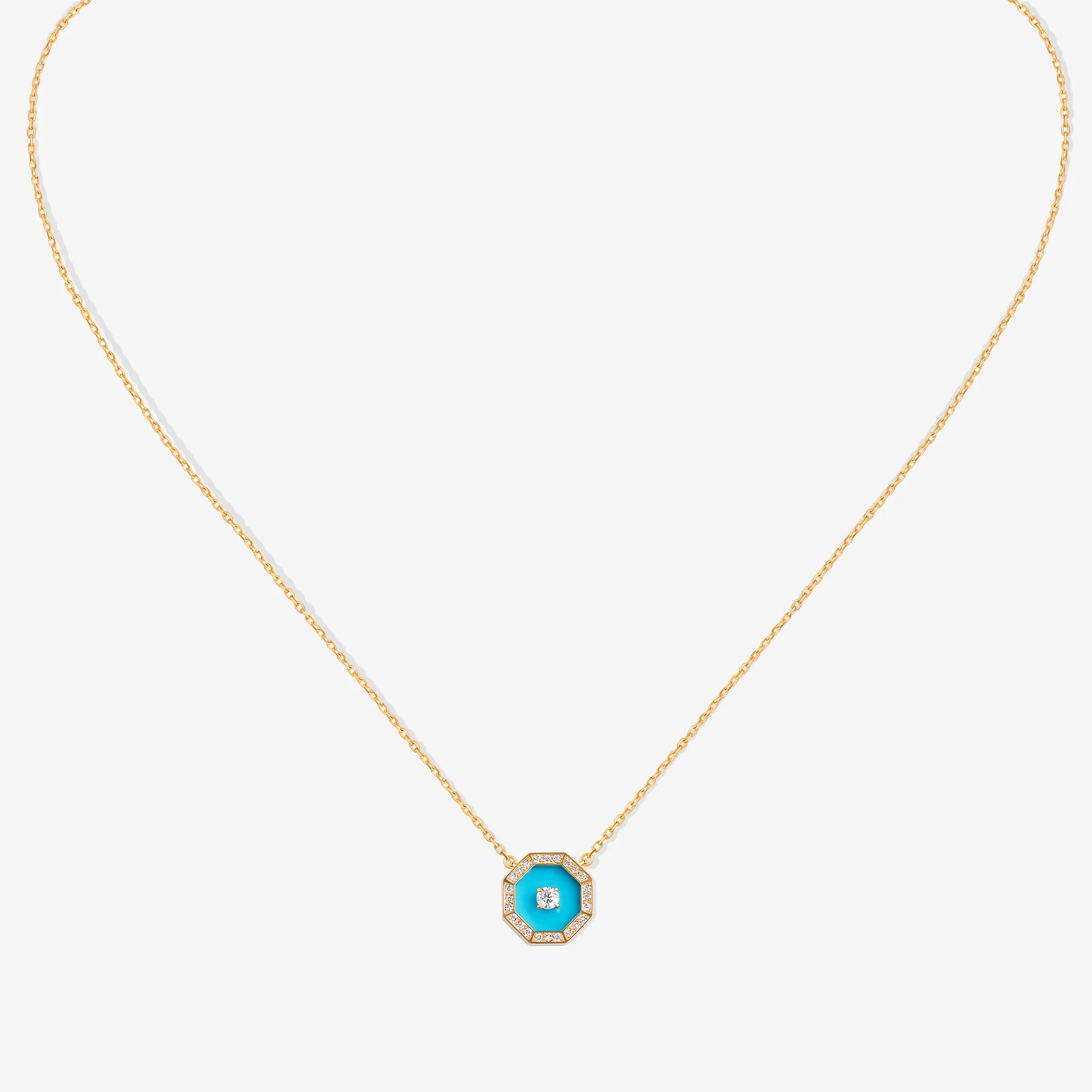 Ahjar Birwaz Yellow Gold Diamond Turquoise Necklace - Image 3