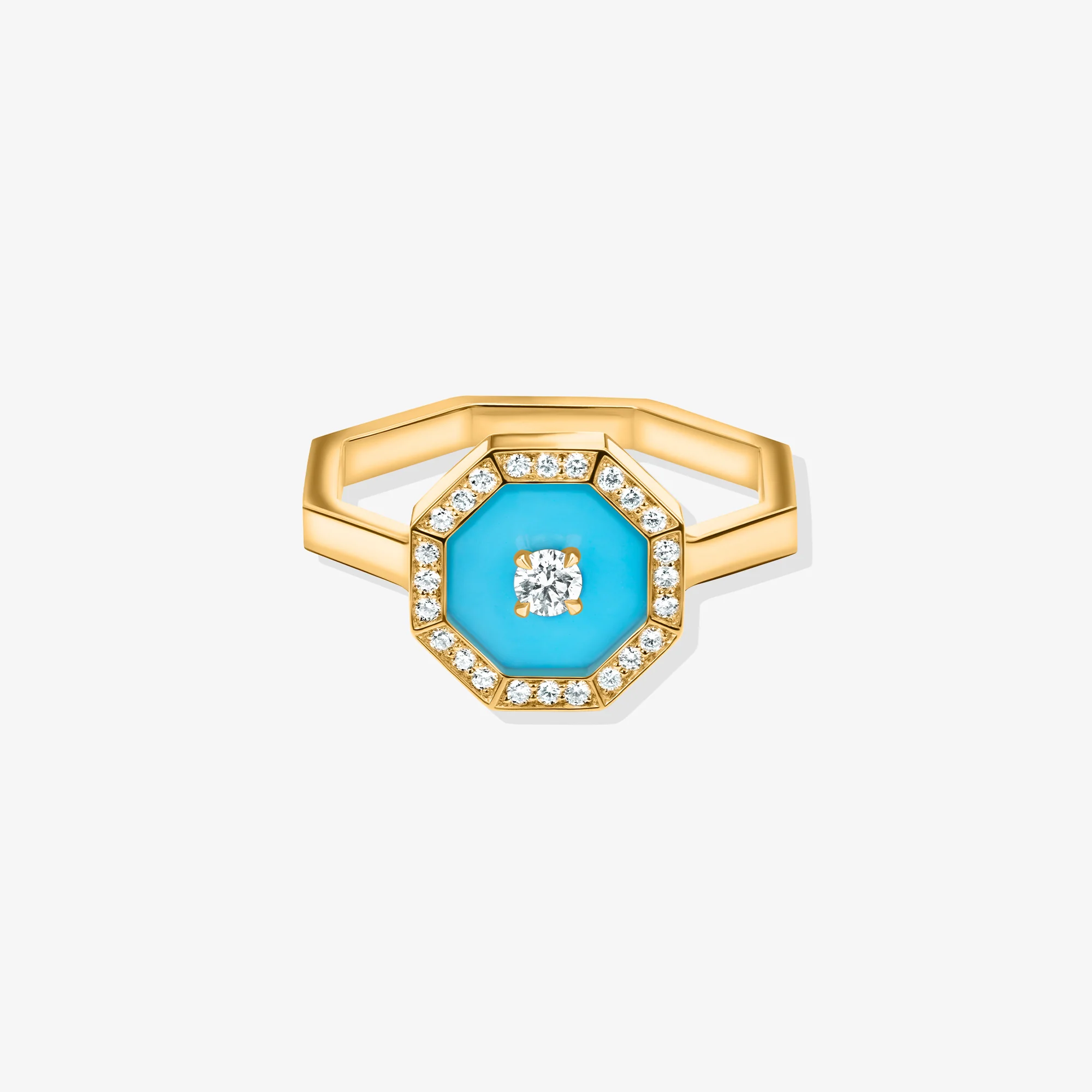 Ahjar Birwaz Yellow Gold Diamond Turquoise Ring - Image 3