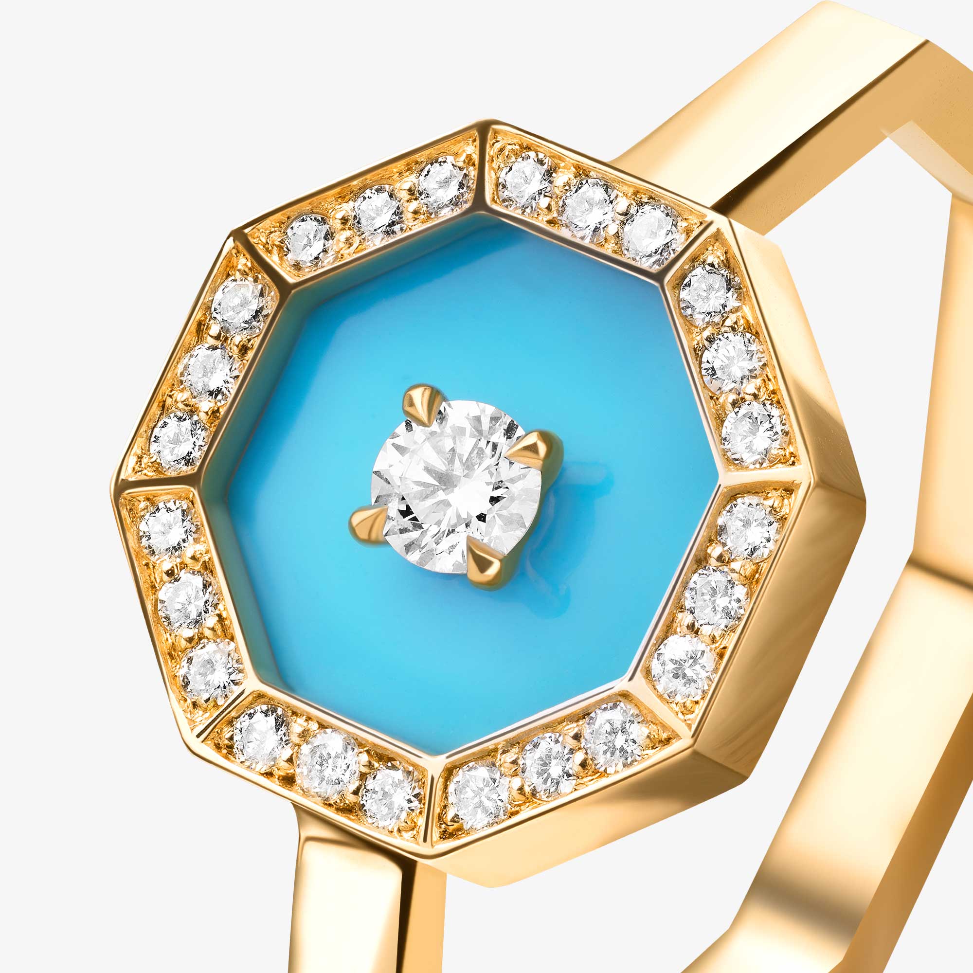 Ahjar Birwaz Yellow Gold Diamond Turquoise Ring - Image 4