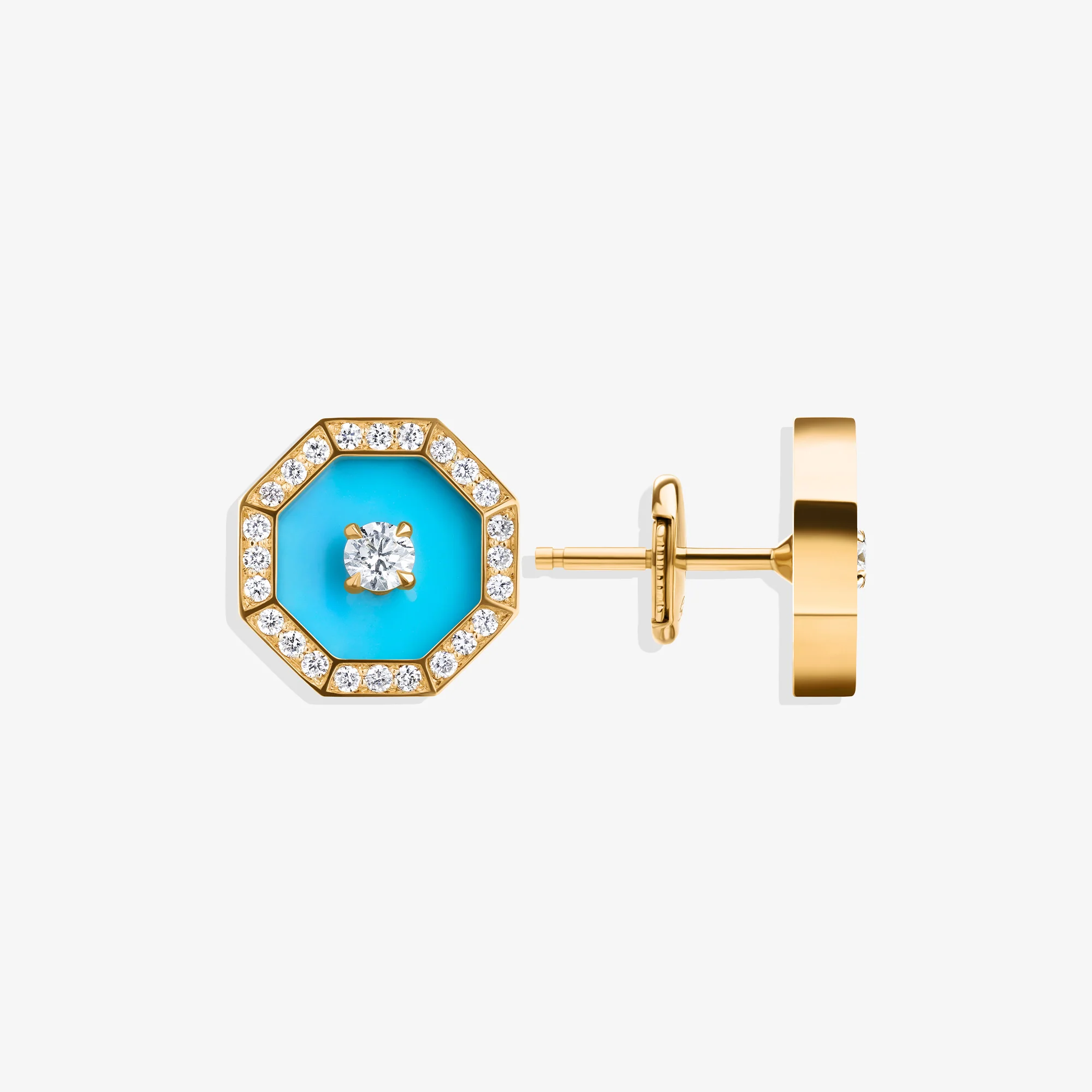 Ahjar Birwaz Yellow Gold Diamond Turquoise Stud Earrings - Image 3