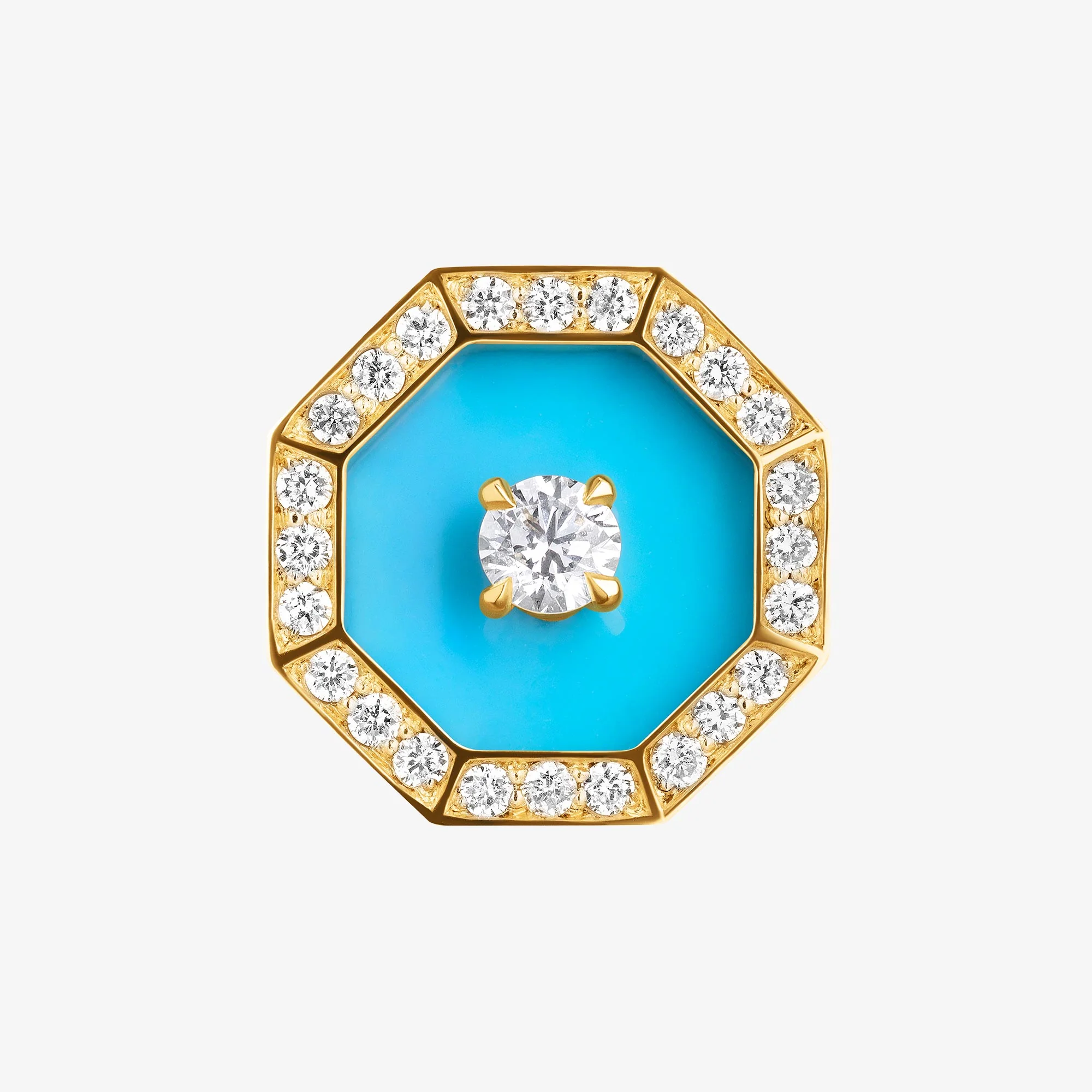 Ahjar Birwaz Yellow Gold Diamond Turquoise Stud Earrings - Image 4