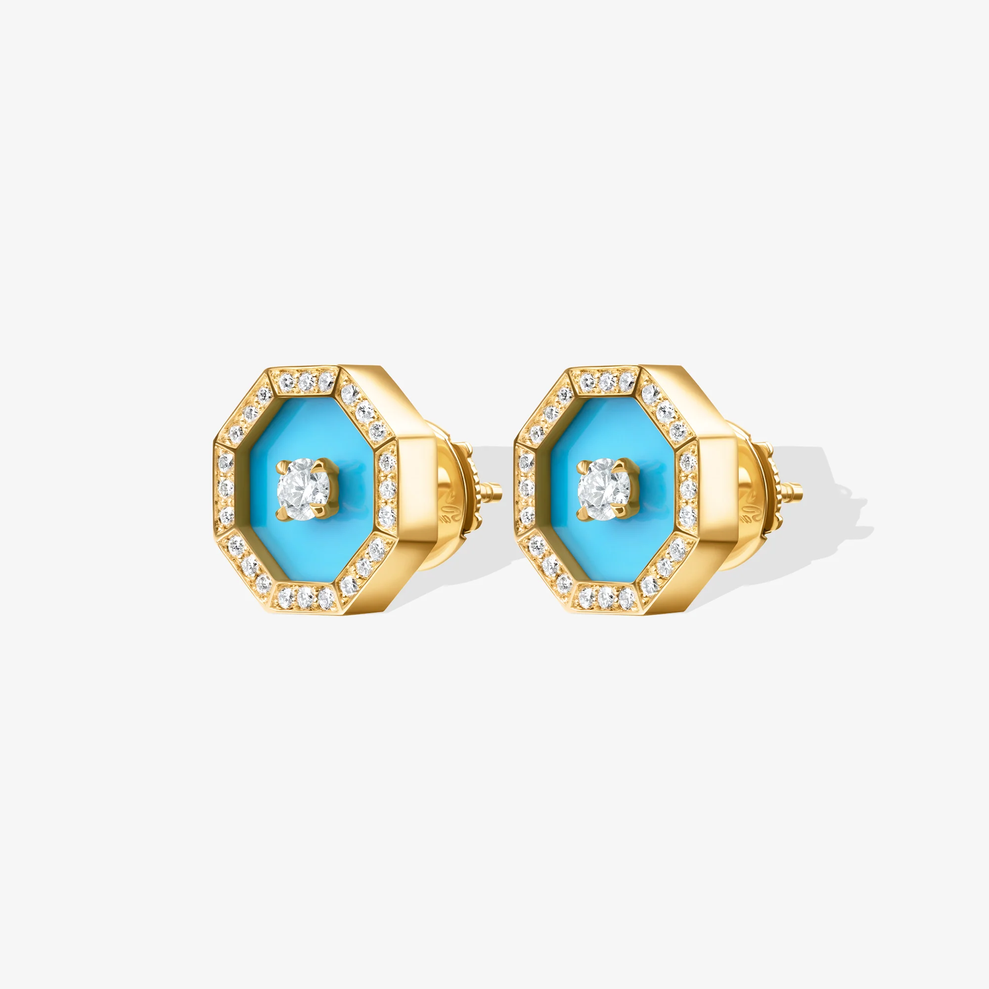Ahjar Birwaz Yellow Gold Diamond Turquoise Stud Earrings - Image 5