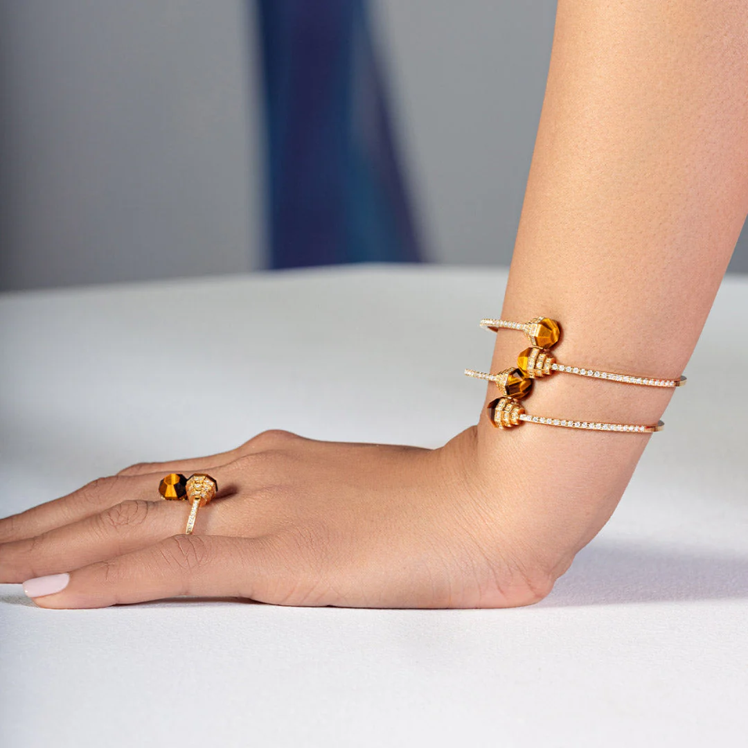 Azm Yellow Gold Tiger Eye Bangle - Image 5