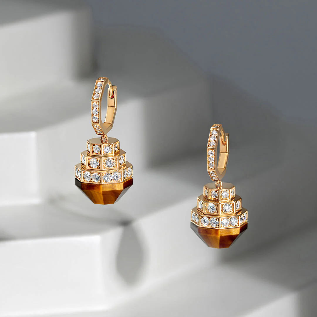 Azm Yellow Gold Tiger Eye Earring - Image 3