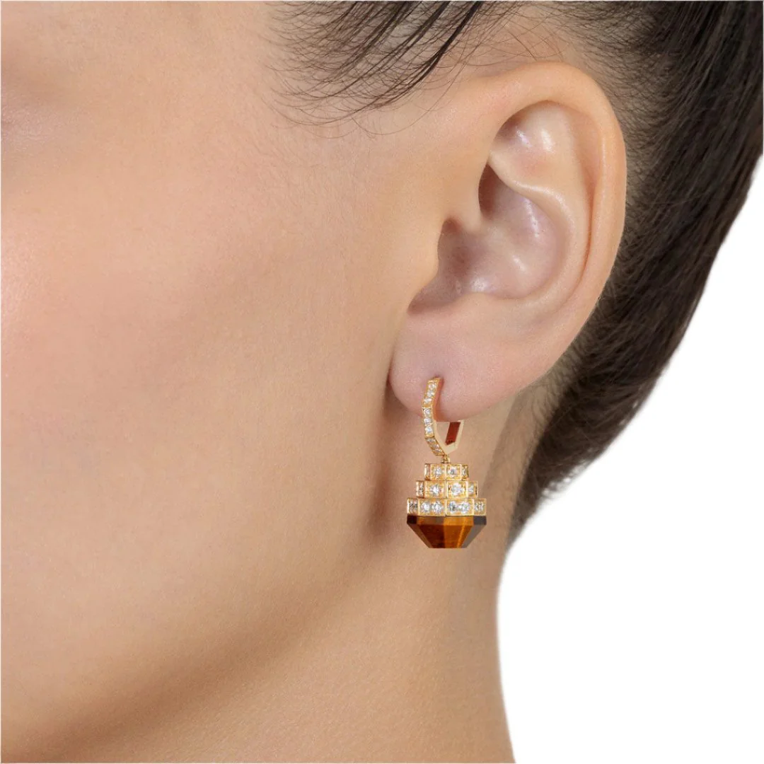 Azm Yellow Gold Tiger Eye Earring - Image 5