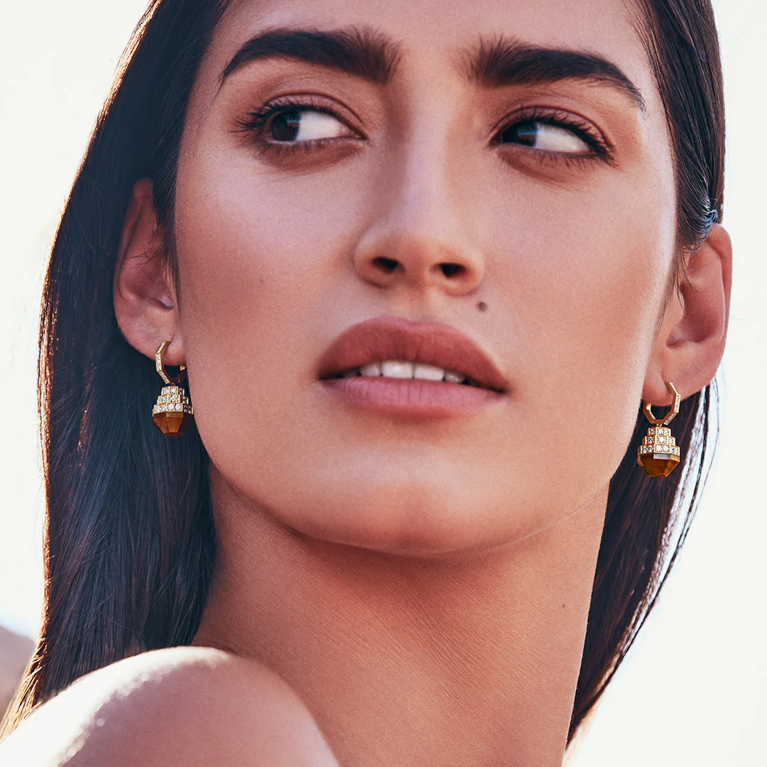 Azm Yellow Gold Tiger Eye Earring - Image 6