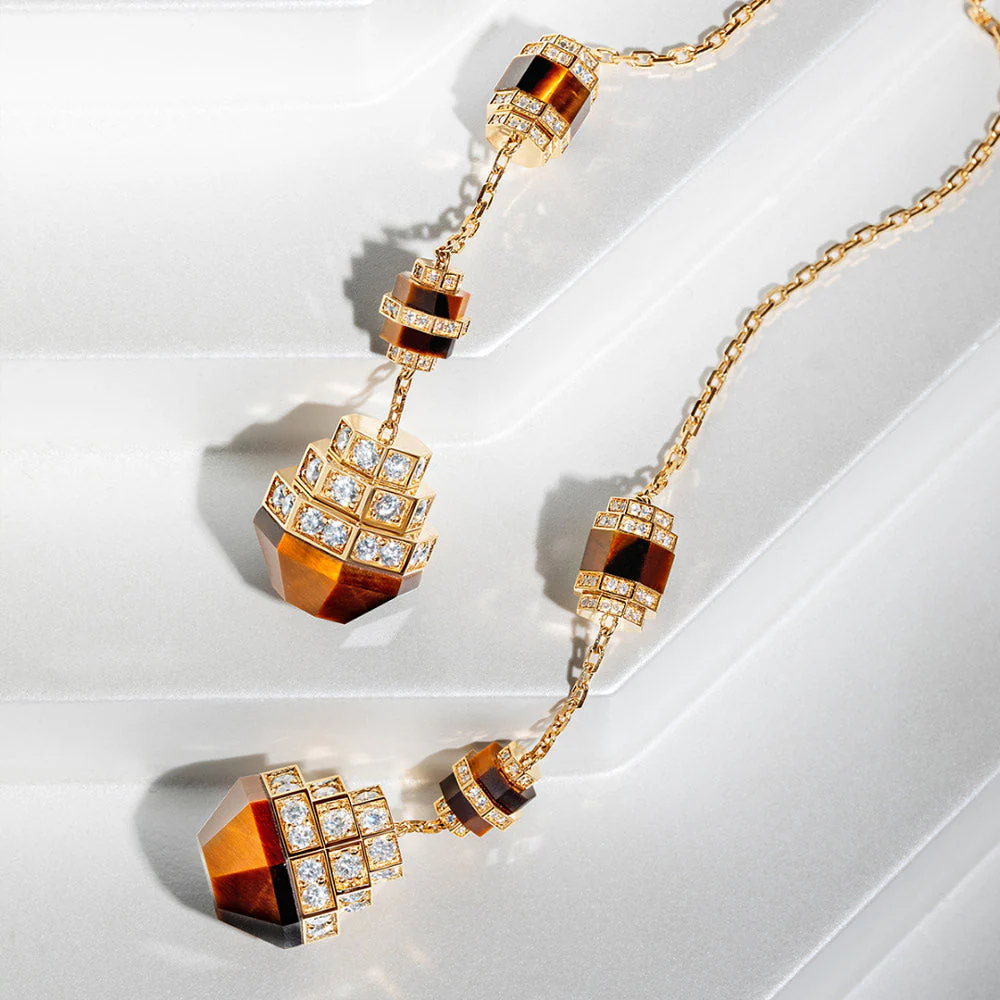 Azm Yellow Gold Tiger Eye Large Sautoir Necklace - Image 4