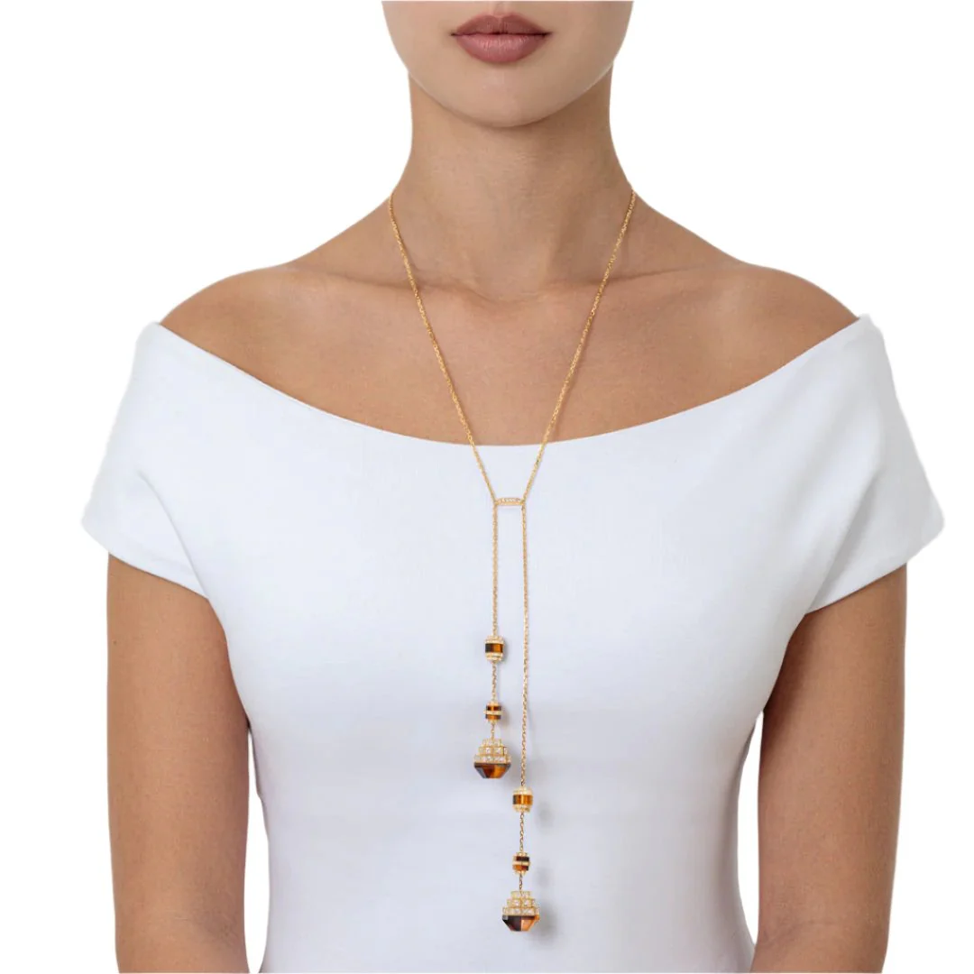 Azm Yellow Gold Tiger Eye Large Sautoir Necklace - Image 5