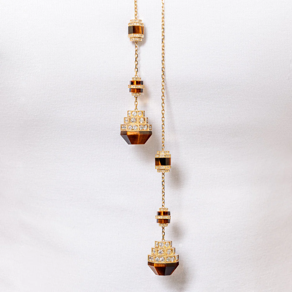 Azm Yellow Gold Tiger Eye Large Sautoir Necklace - Image 6