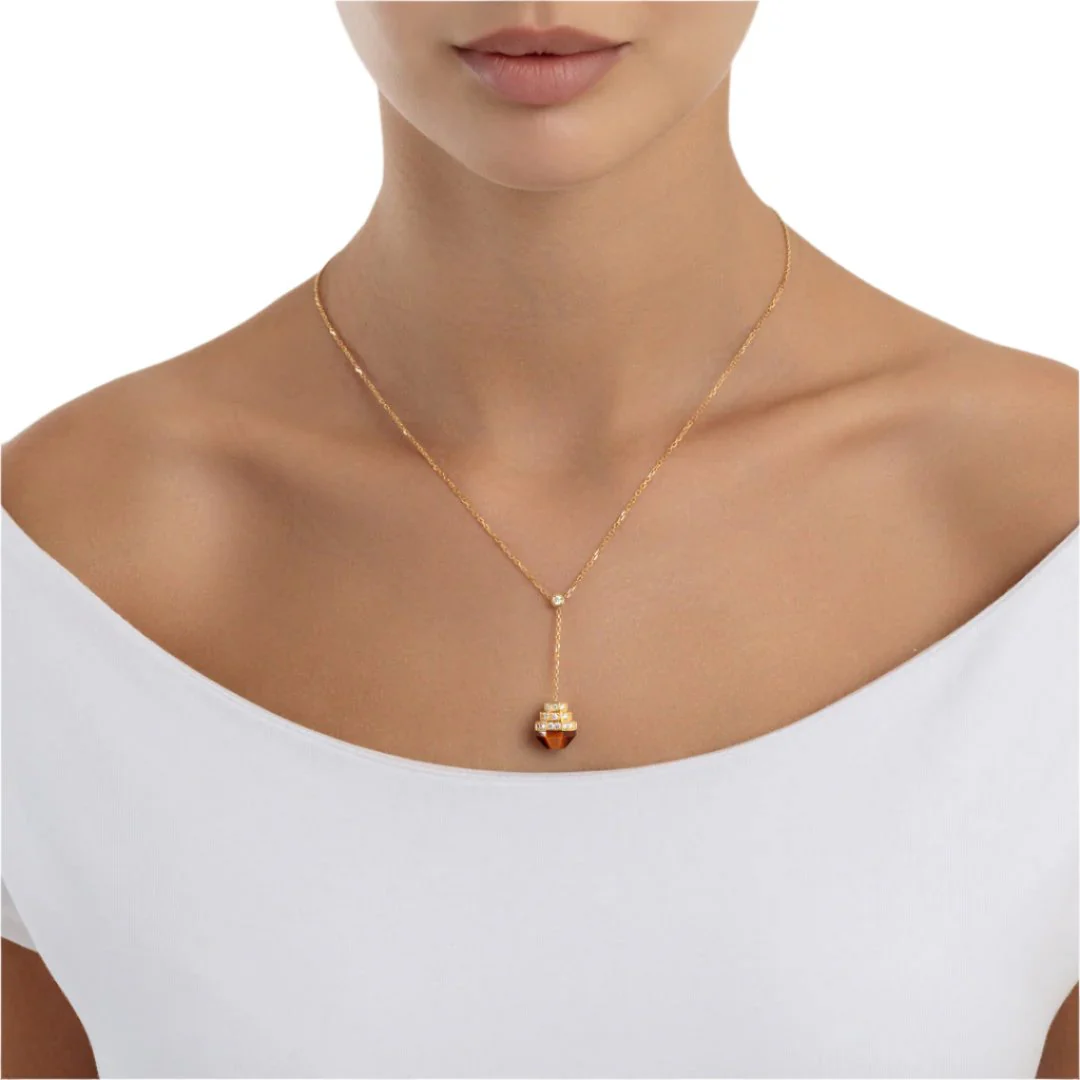 Azm Yellow Gold Tiger Eye Necklace - Image 4