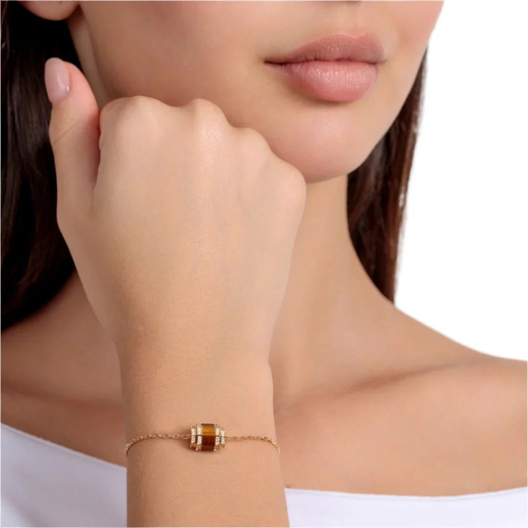 Azm Yellow Gold Tiger Eye Single Bracelet - Image 4