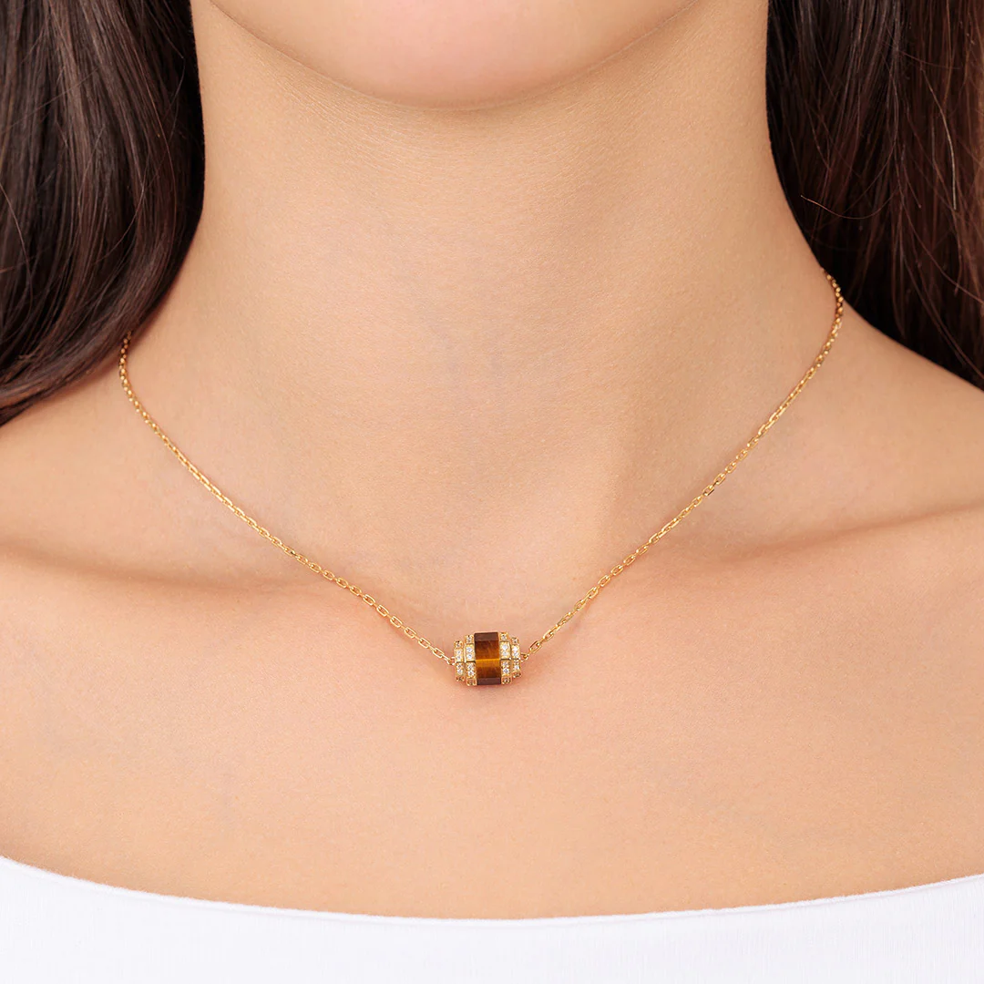 Azm Yellow Gold Tiger Eye Single Necklace - Image 3
