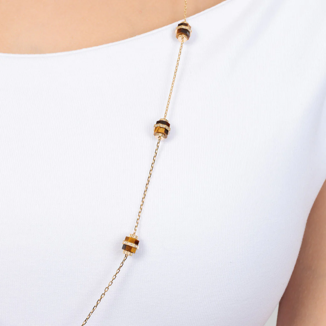 Azm Yellow Gold Tiger Eye Small Sautoir Necklace - Image 4