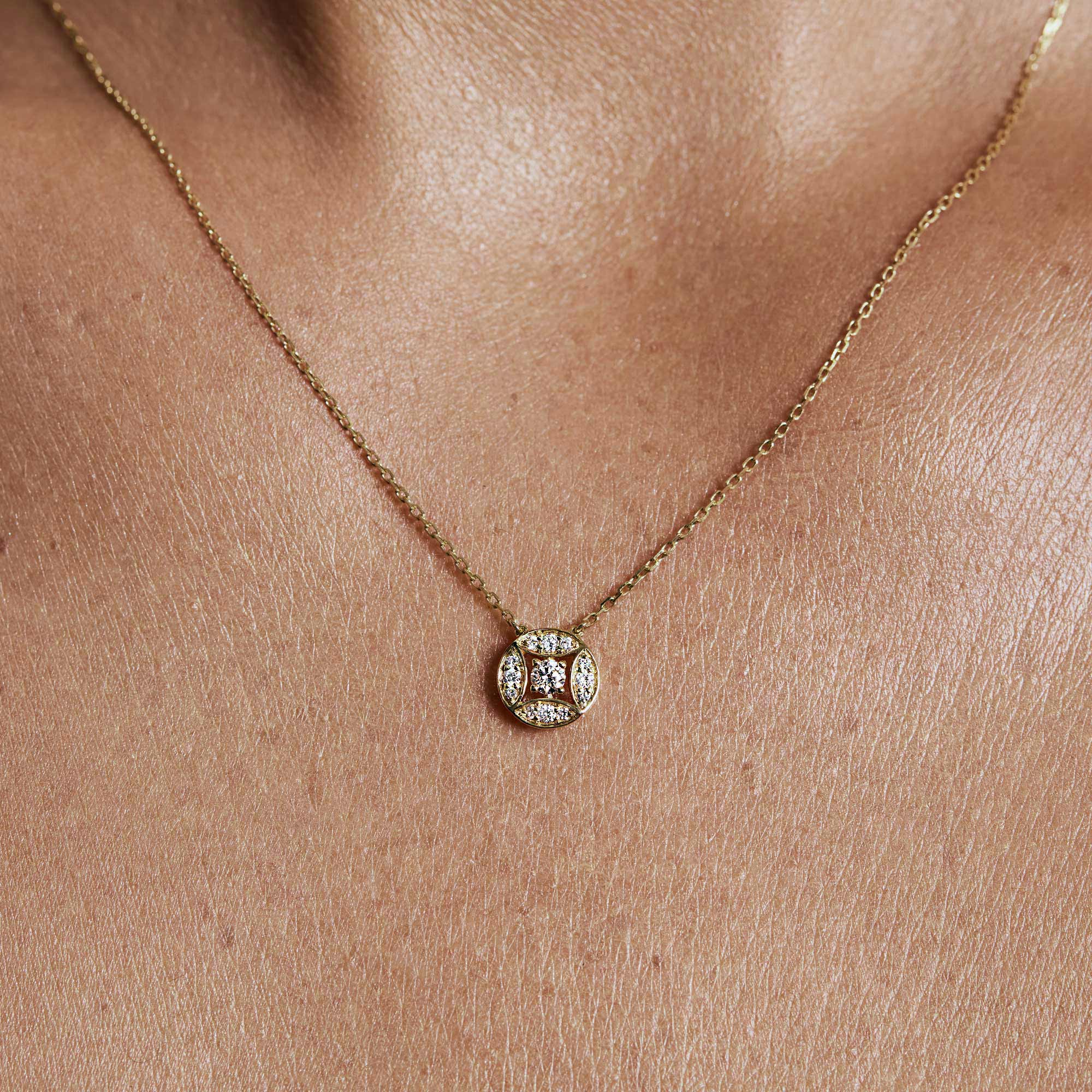 Barq Marquise Circle Yellow Gold Diamond Necklace - Image 2