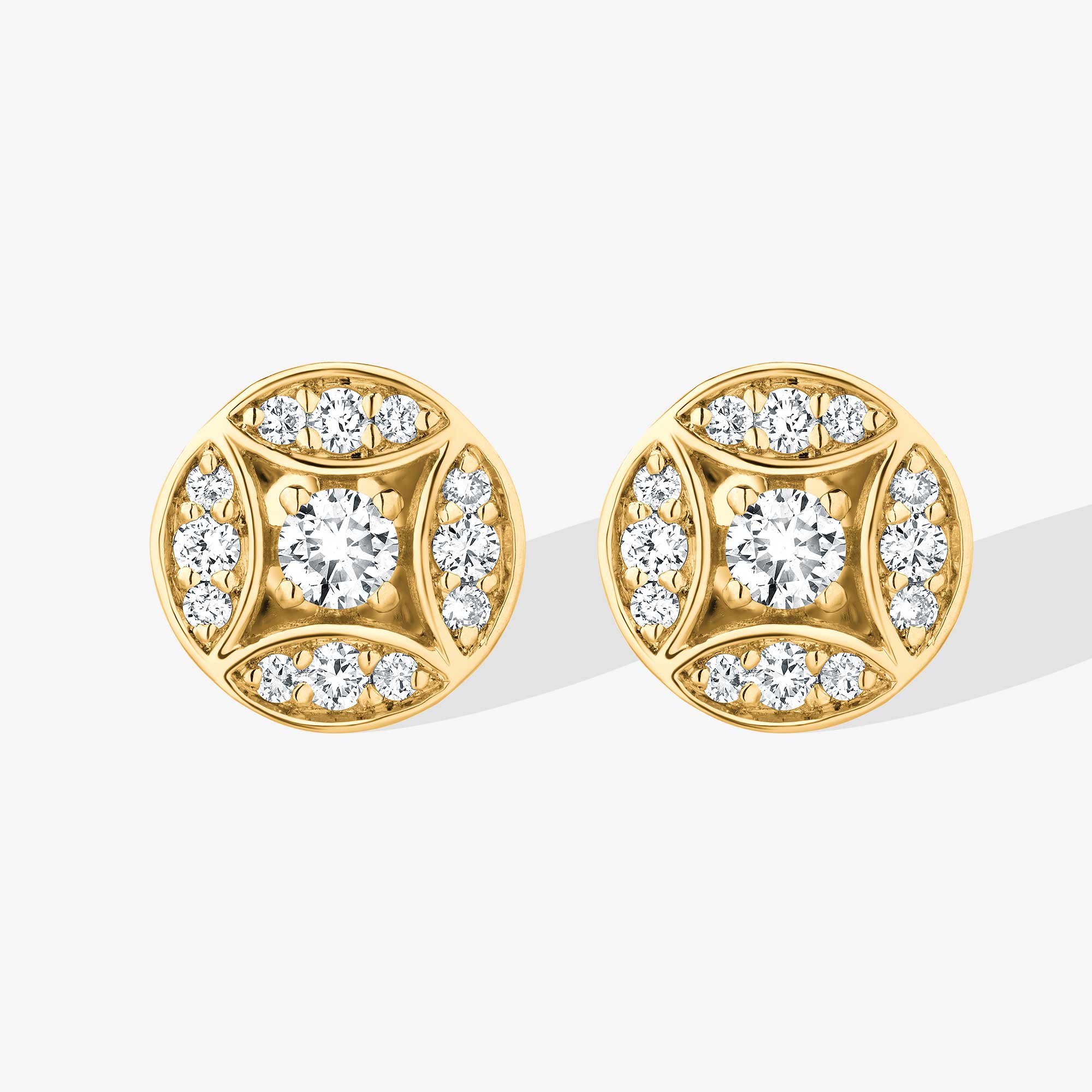 Barq Marquise Circle Yellow Gold Diamond Stud Earrings