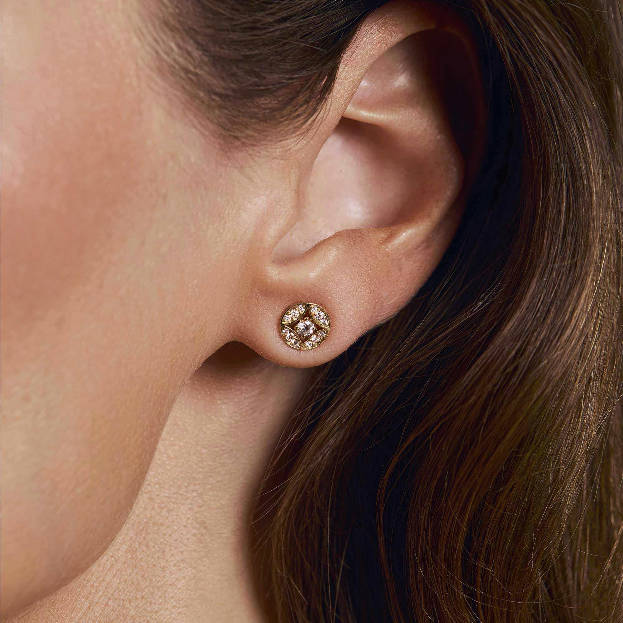 Barq Marquise Circle Yellow Gold Diamond Stud Earrings - Image 2