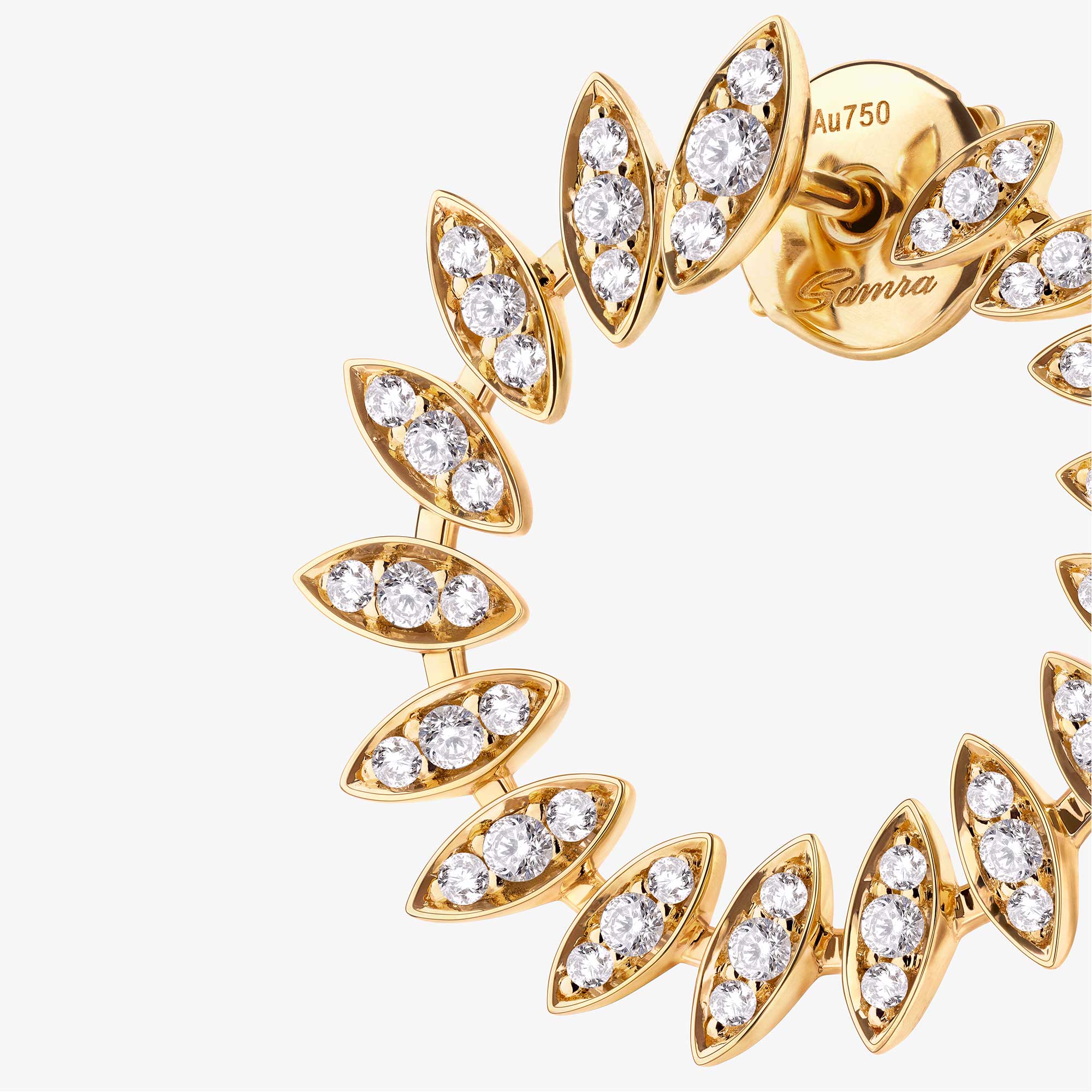 Barq Marquise Yellow Gold Diamond Circle Earring - Image 3