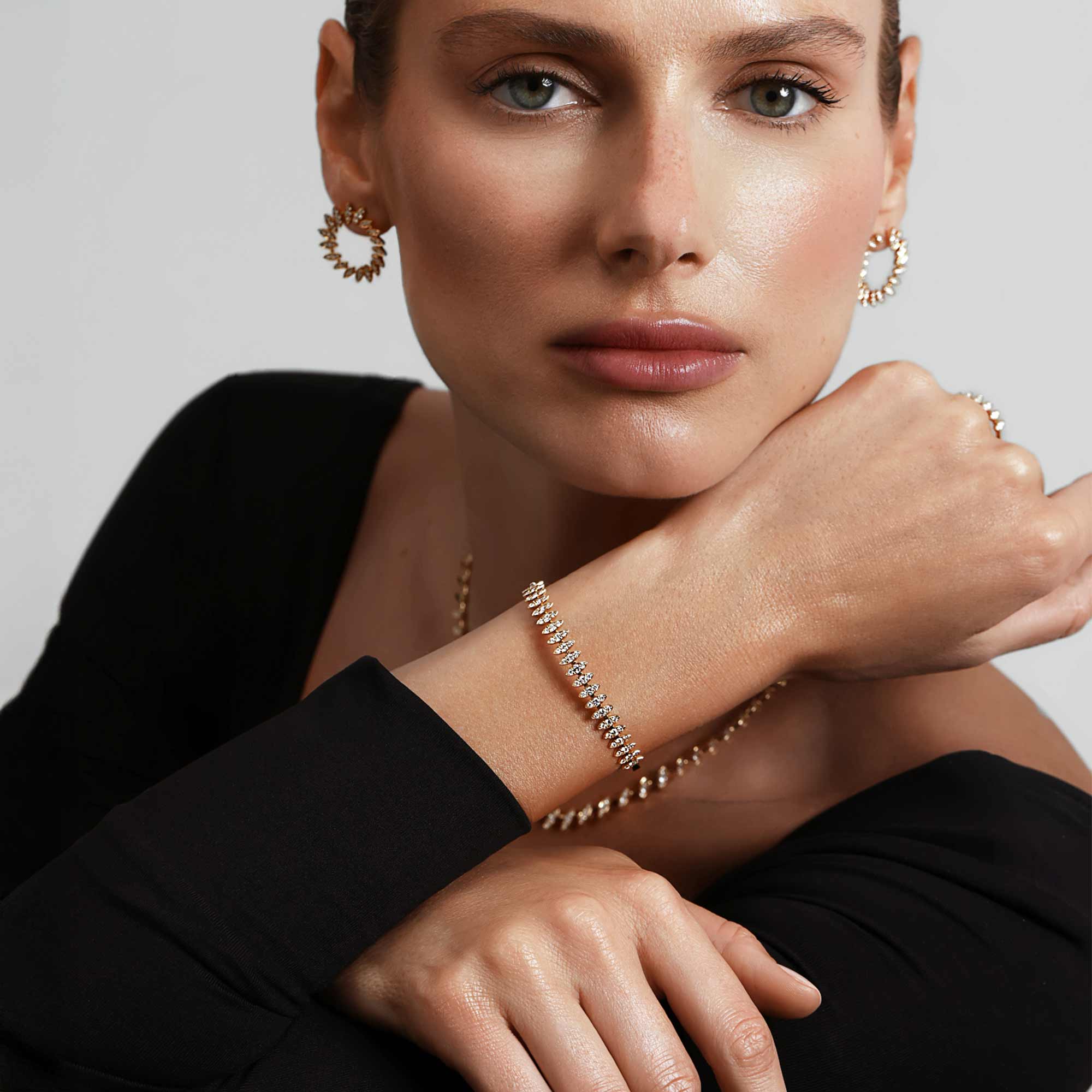 Barq Marquise Yellow Gold Diamond Large Bangle - Image 2