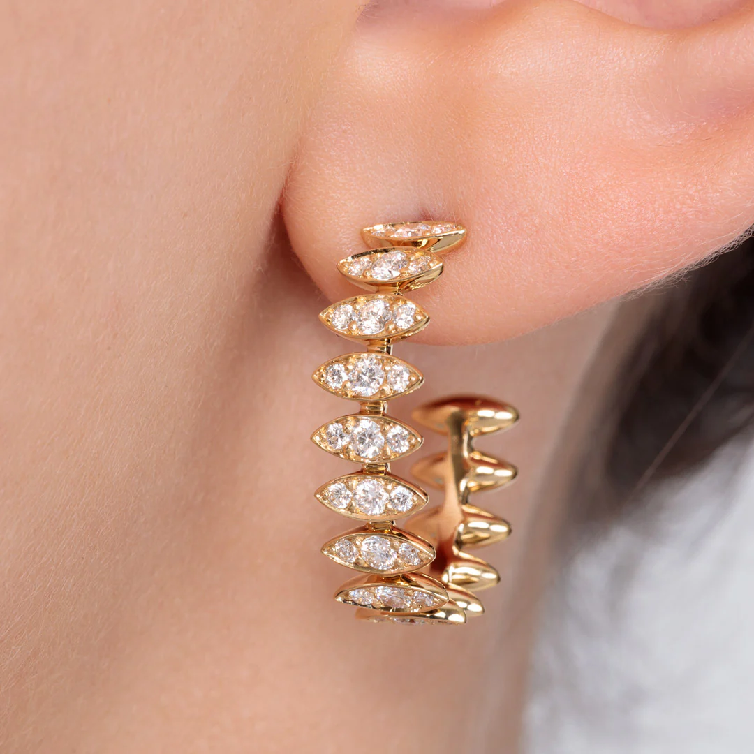 Barq Marquise Yellow Gold Diamond Large Earring - Image 3