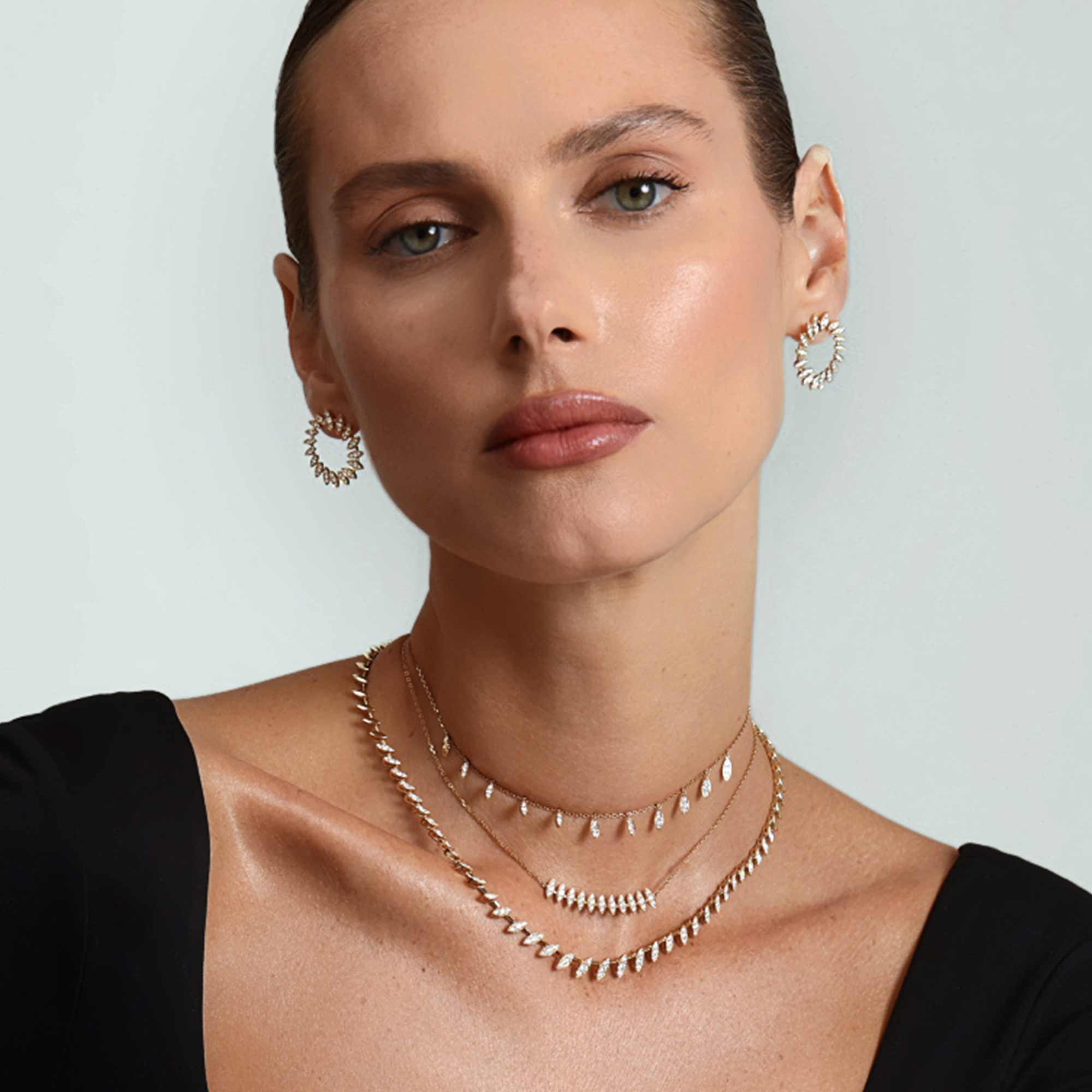 Barq Marquise Yellow Gold Diamond Large Necklace - Image 2
