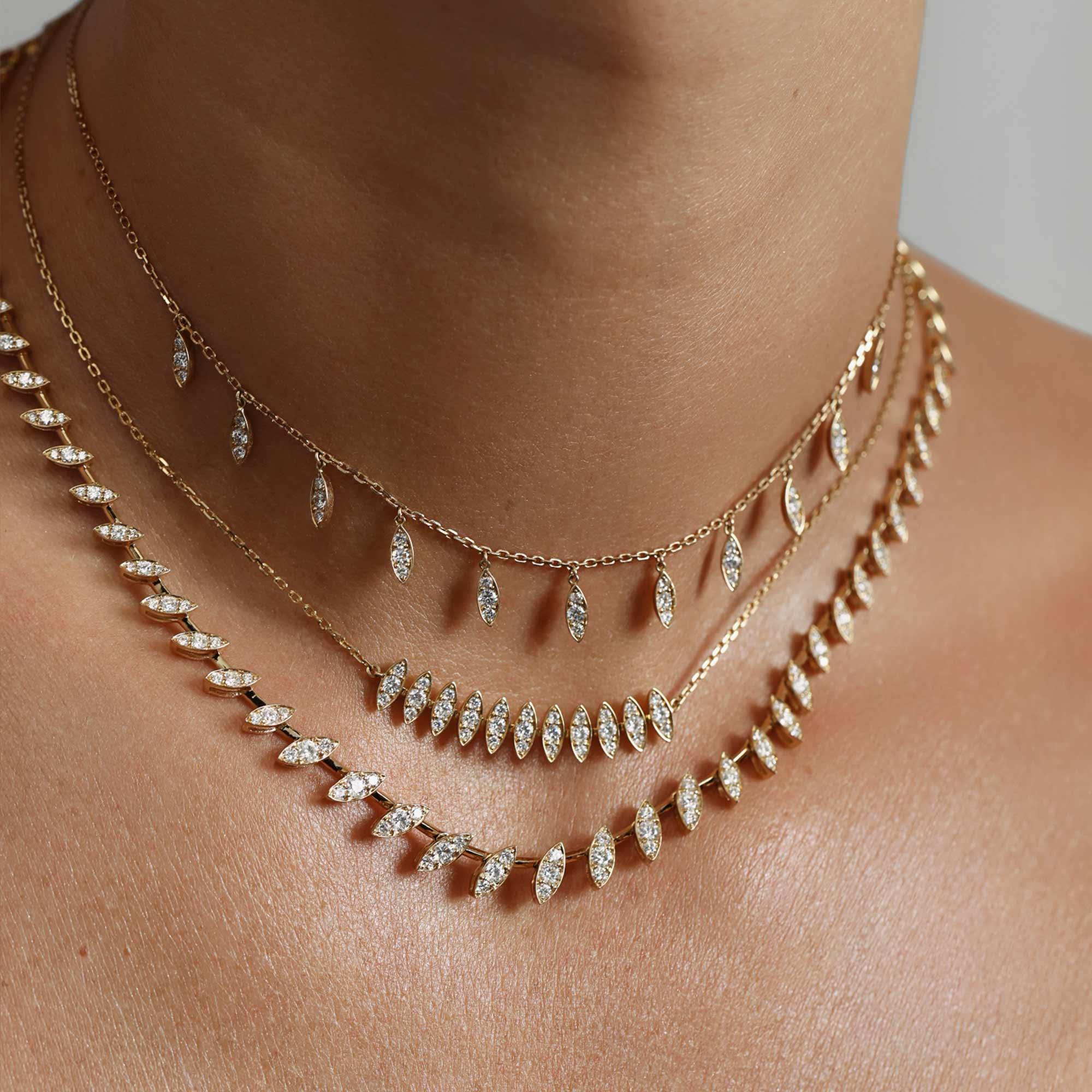 Barq Marquise Yellow Gold Diamond Large Necklace - Image 4