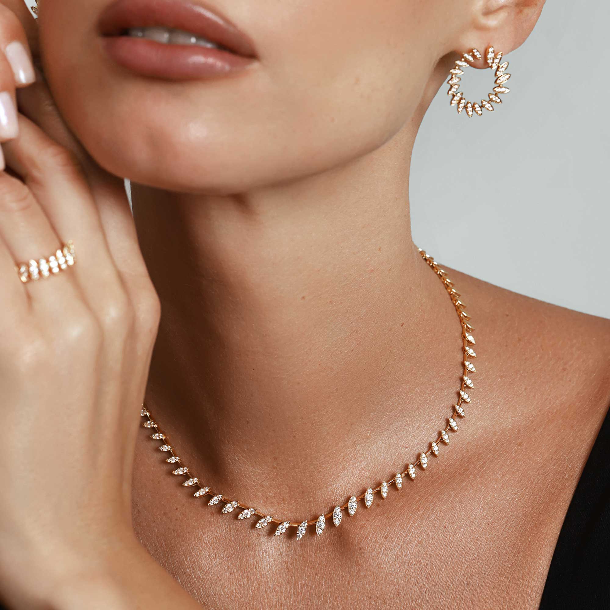 Barq Marquise Yellow Gold Diamond  Necklace - Image 2