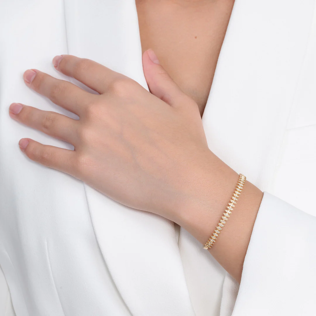 Barq Marquise Yellow Gold Diamond Small Bangle - Image 3