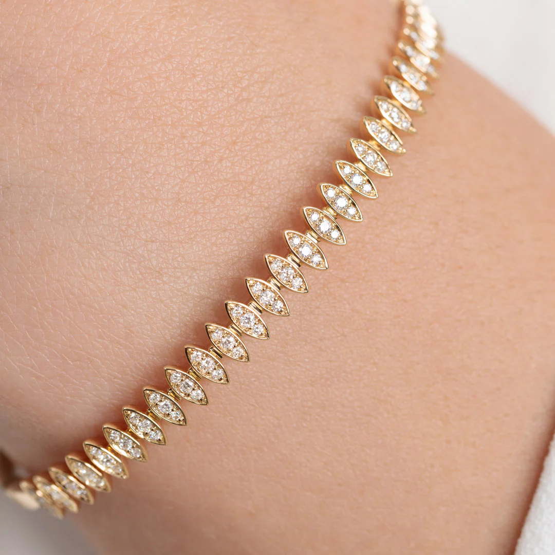 Barq Marquise Yellow Gold Diamond Small Bangle - Image 4