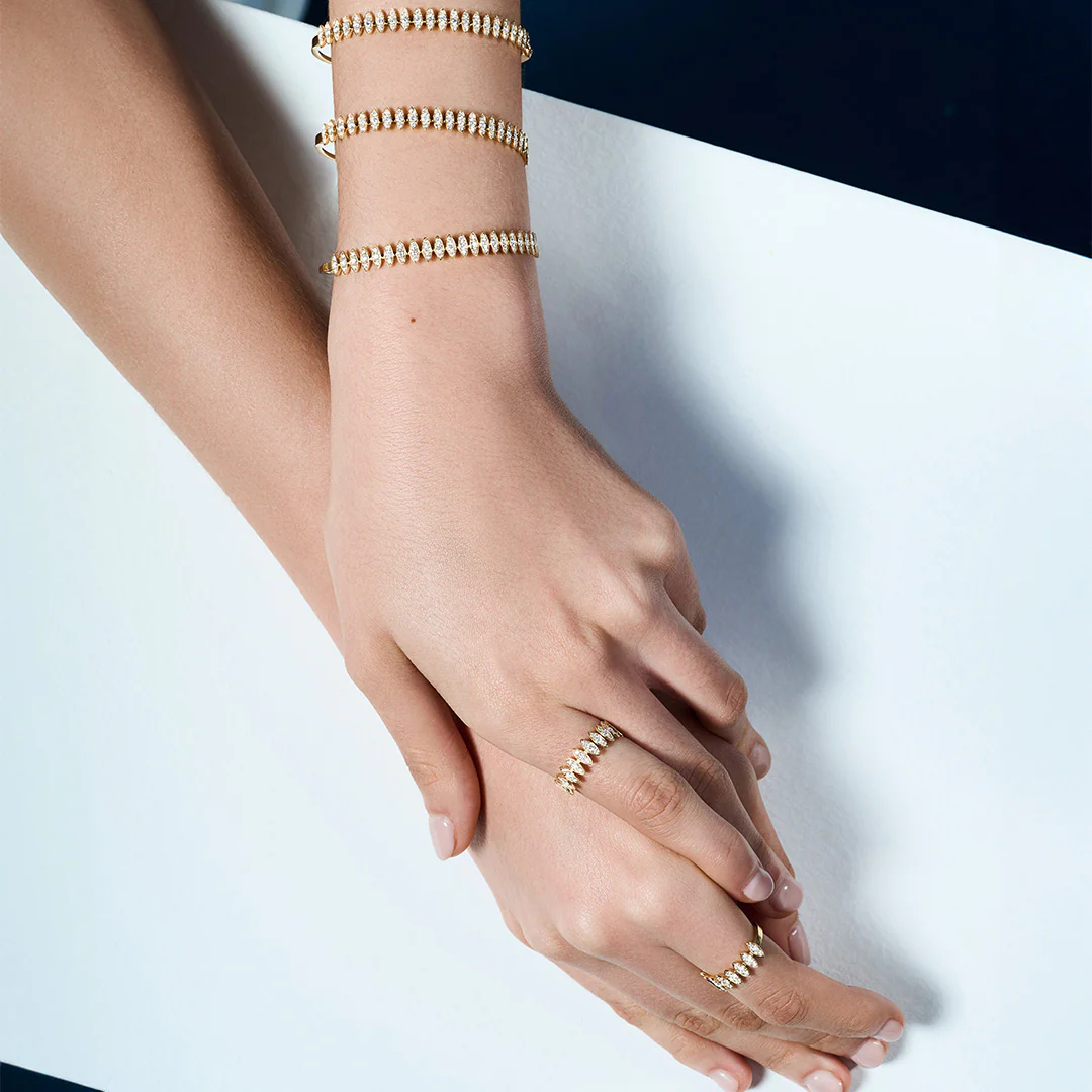 Barq Marquise Yellow Gold Diamond Small Bangle - Image 5