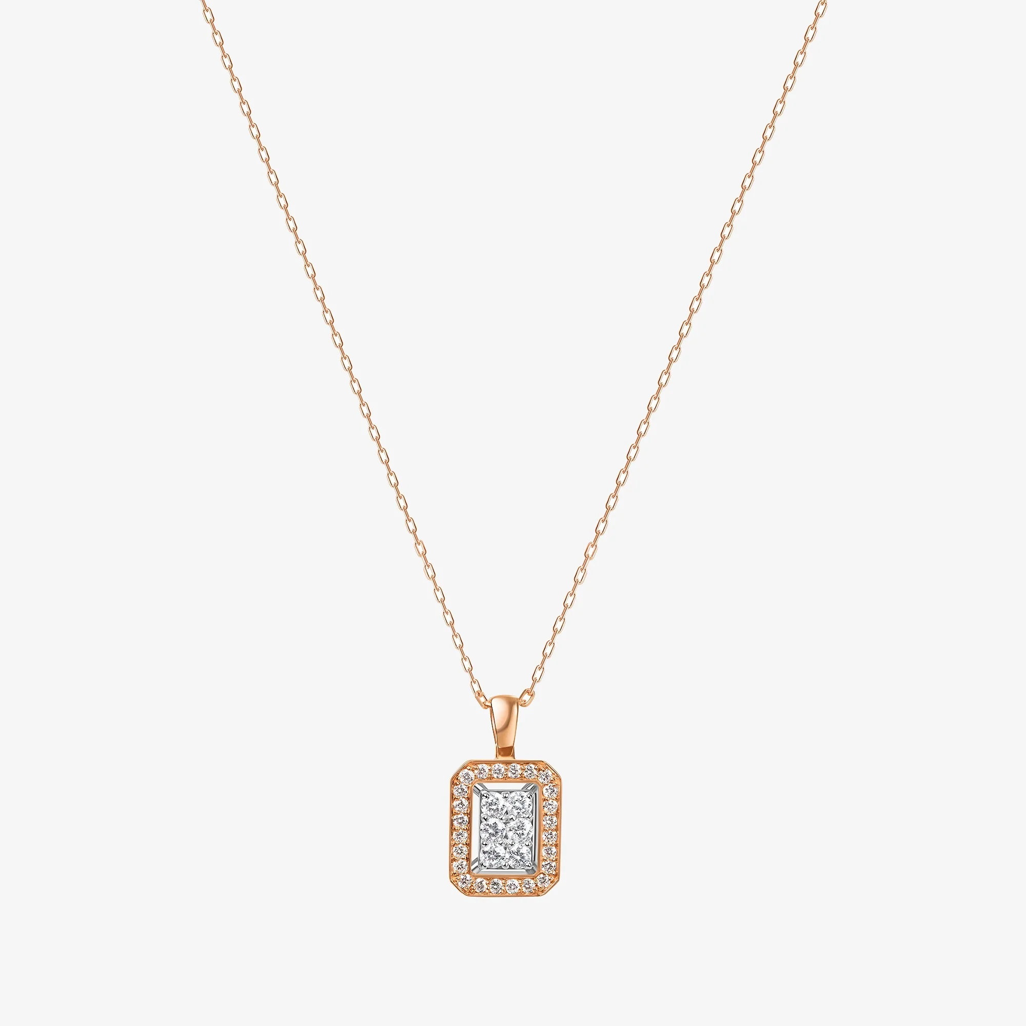 Barq Octagon Rose Gold Diamond Small Necklace